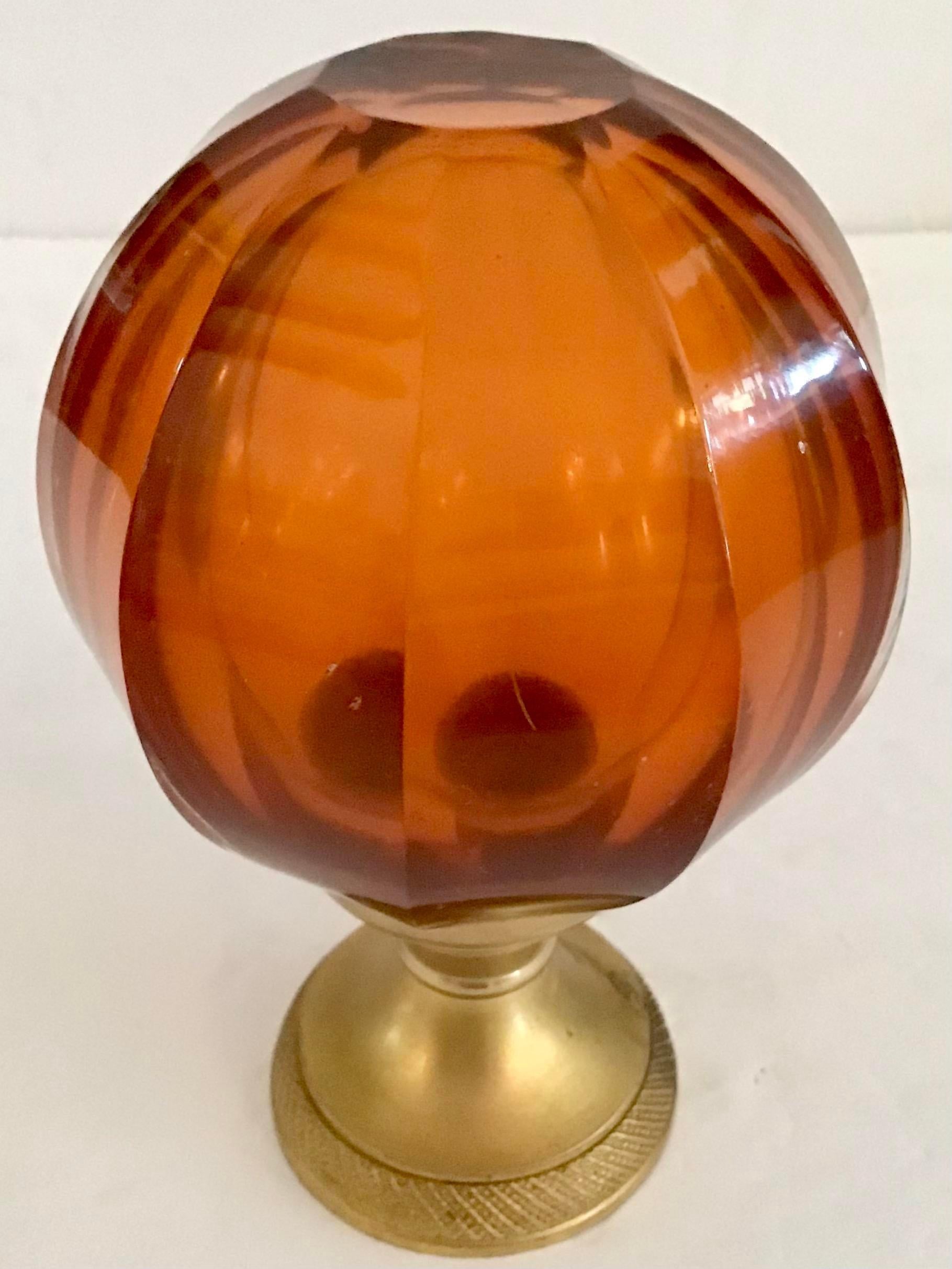 Bronze French Amber Glass Newel Post Finial