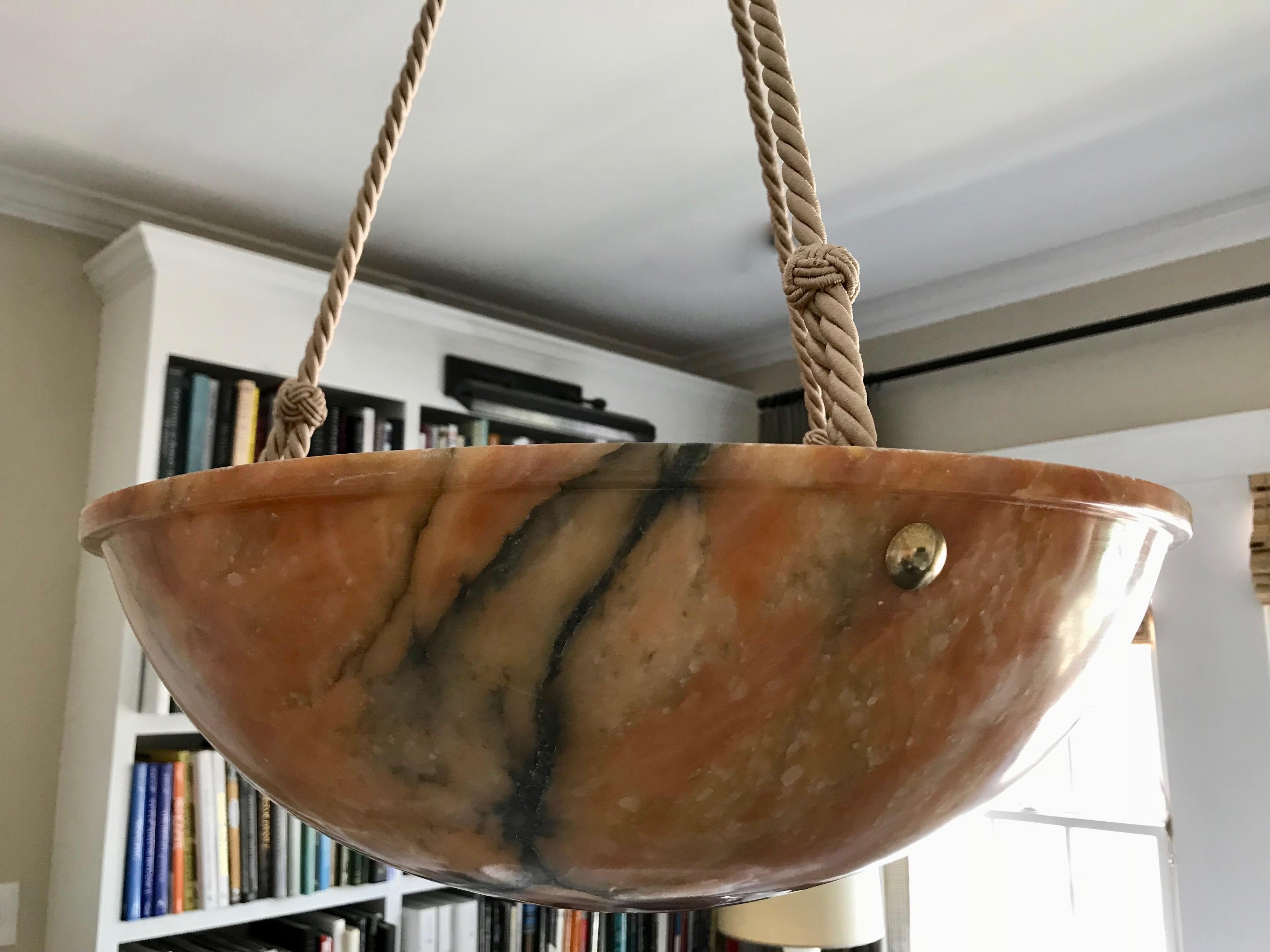 French Amber or Tortoise Shell Alabaster Pendant Light with Beige Cords 5