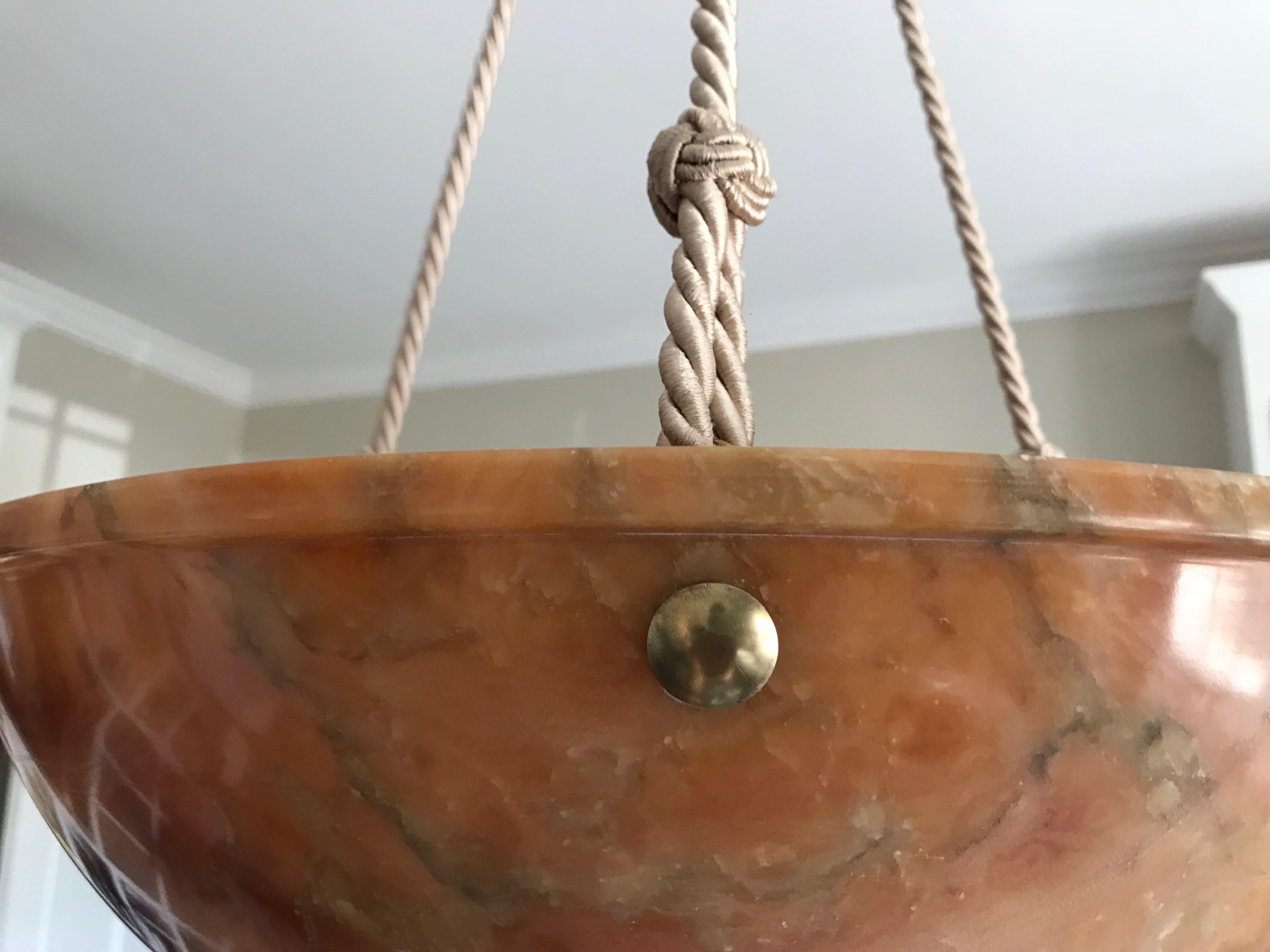 French Amber or Tortoise Shell Alabaster Pendant Light with Beige Cords 6