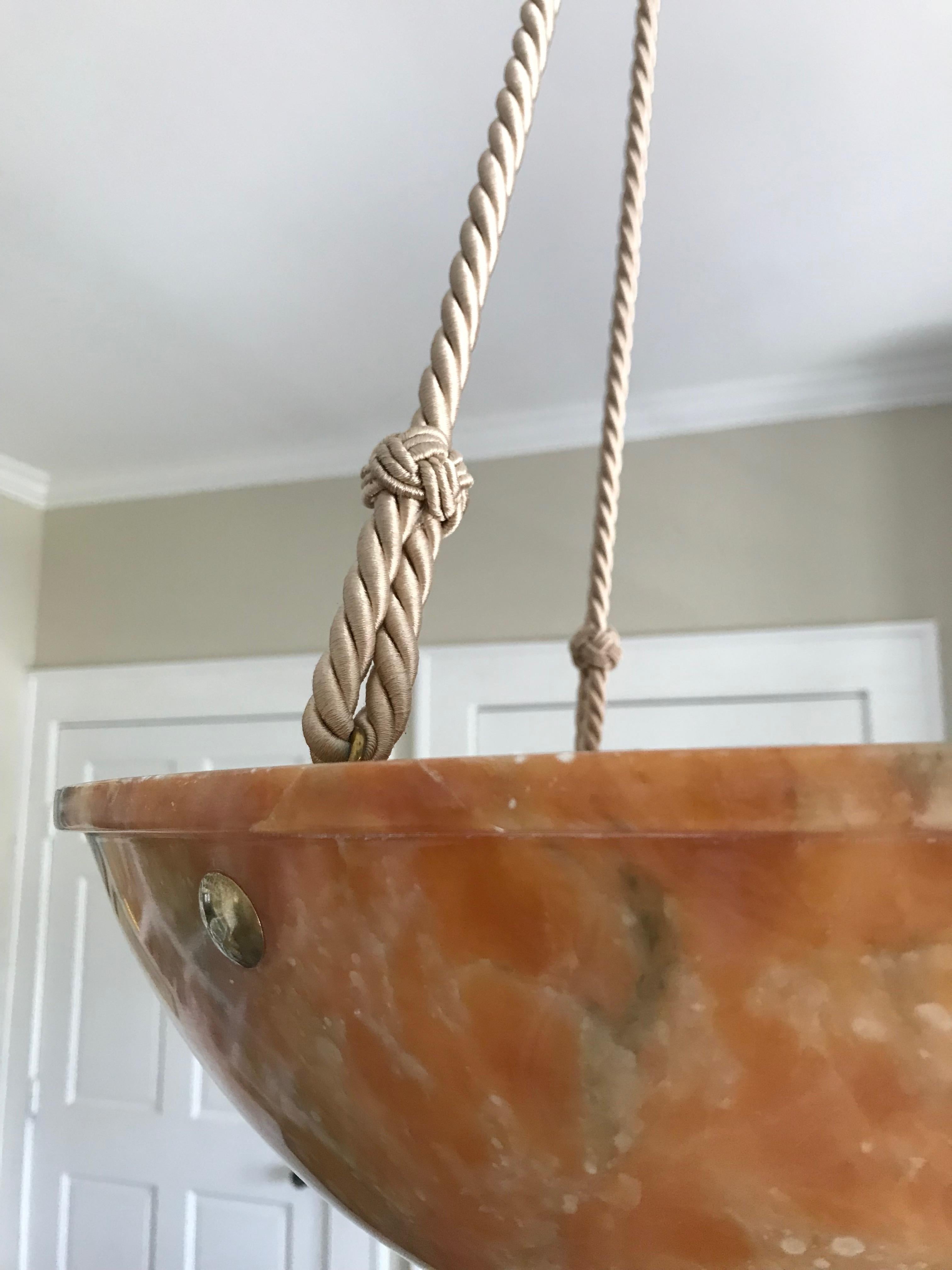 French Amber or Tortoise Shell Alabaster Pendant Light with Beige Cords 7