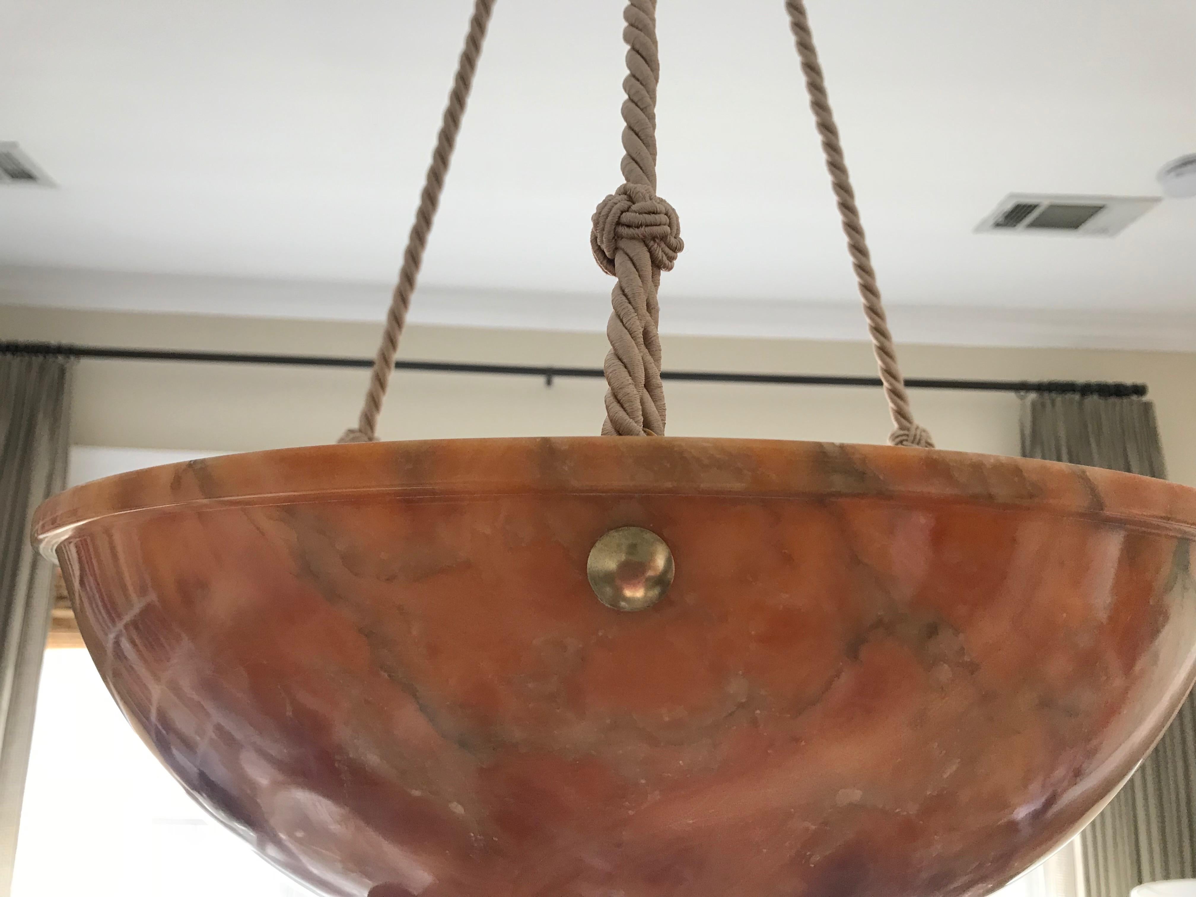 French Amber or Tortoise Shell Alabaster Pendant Light with Beige Cords 8