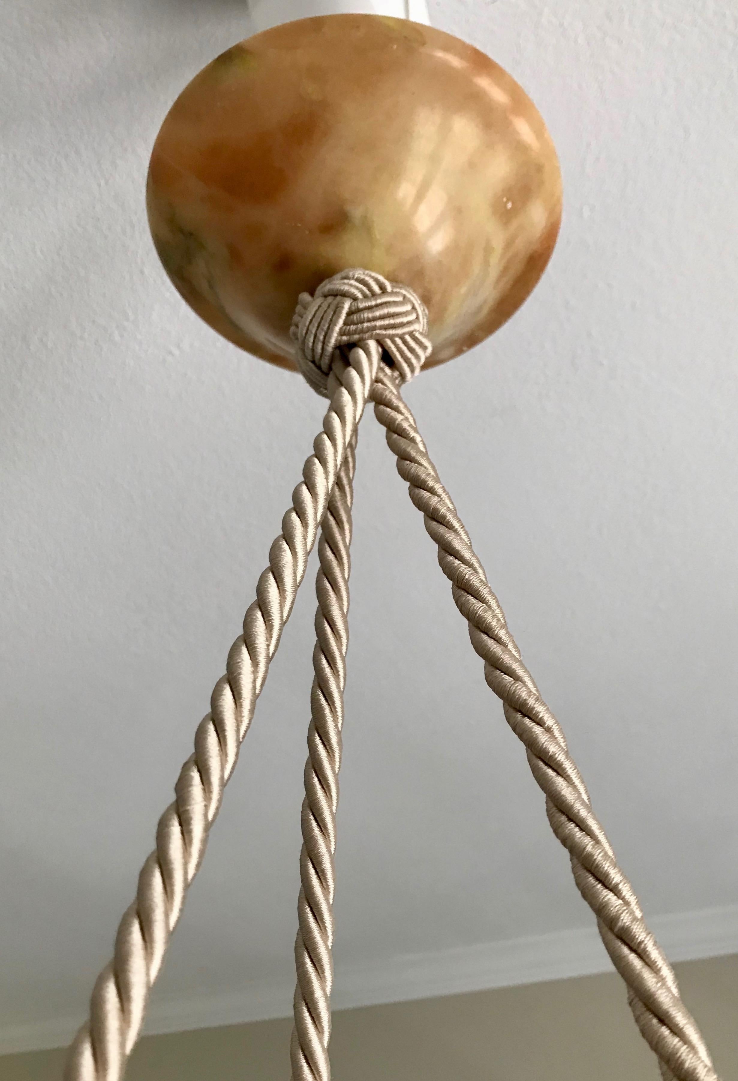 French Amber or Tortoise Shell Alabaster Pendant Light with Beige Cords 13