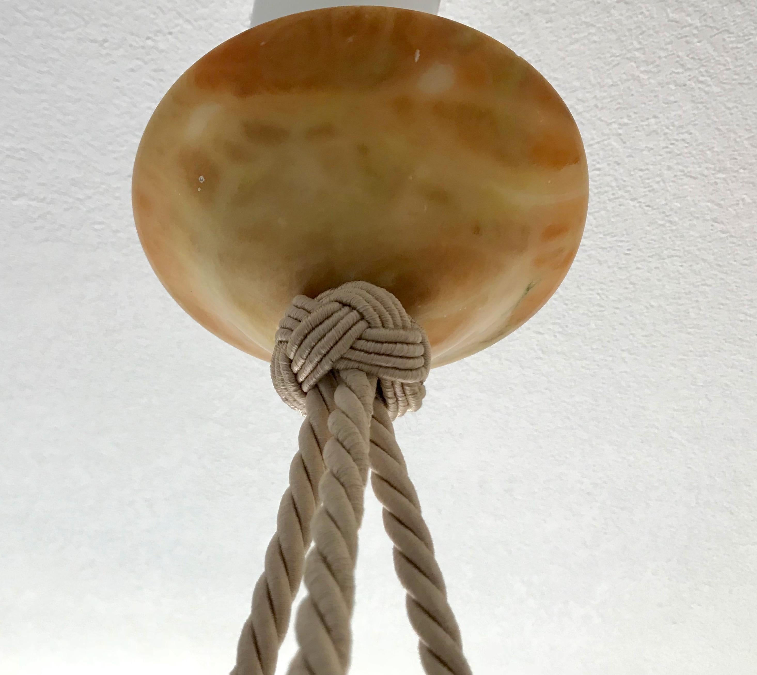 French Amber or Tortoise Shell Alabaster Pendant Light with Beige Cords 14