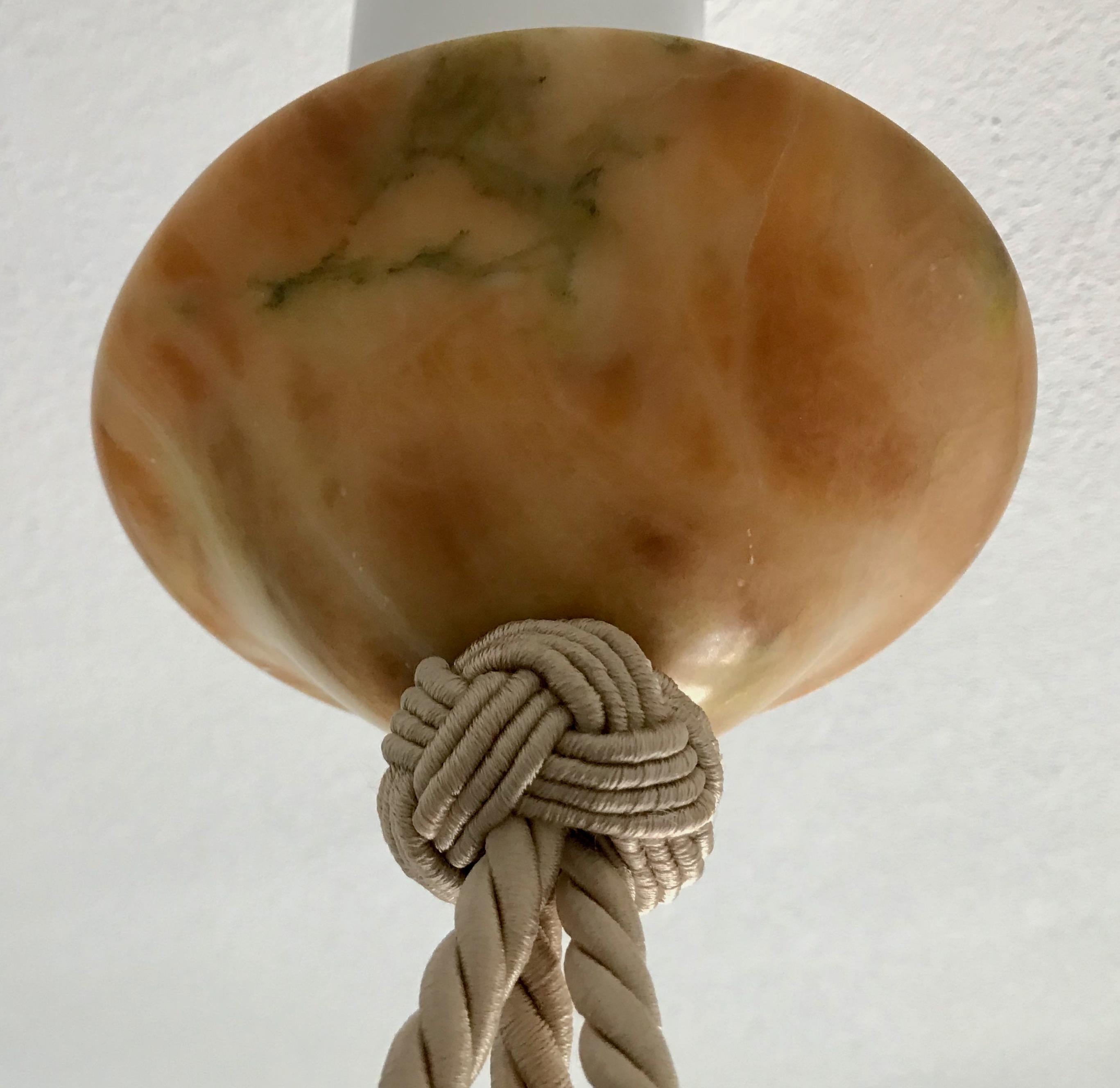 French Amber or Tortoise Shell Alabaster Pendant Light with Beige Cords 15