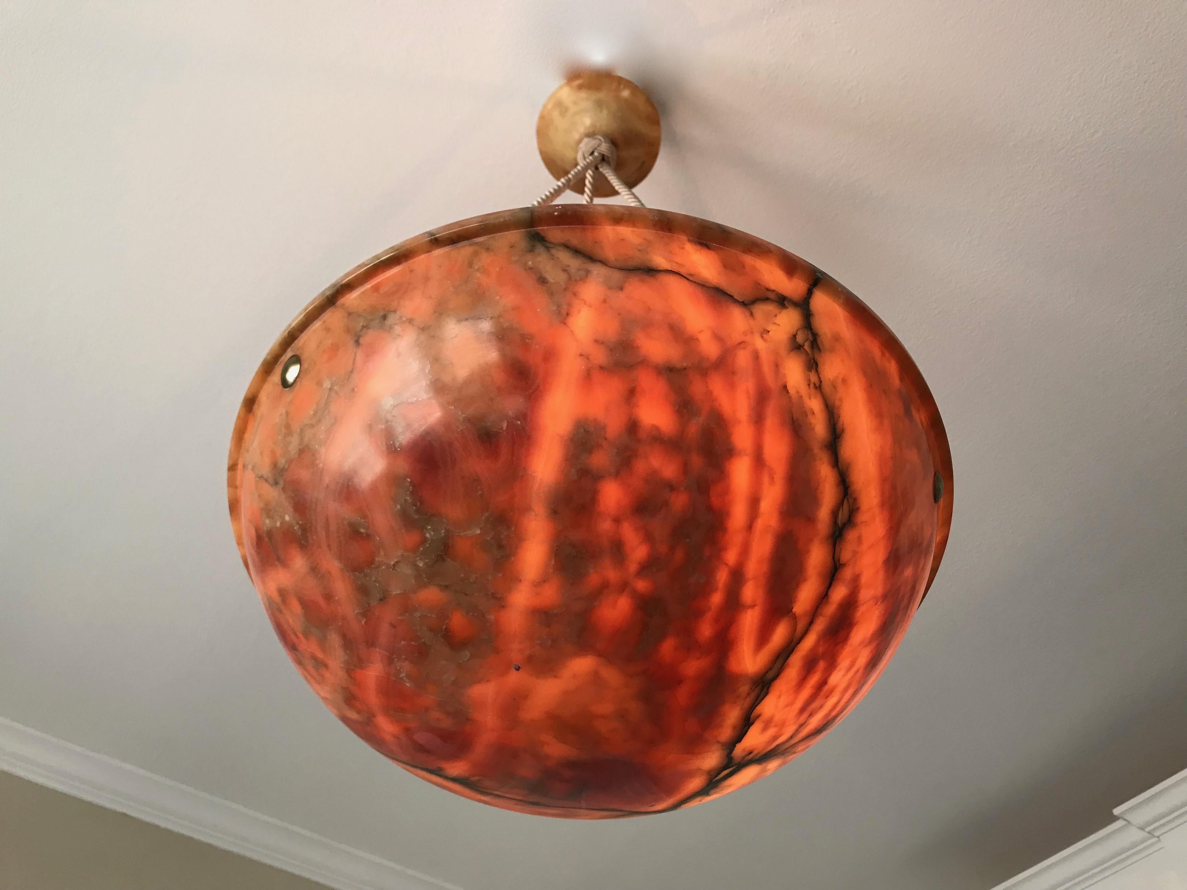 French Amber or Tortoise Shell Alabaster Pendant Light with Beige Cords 2