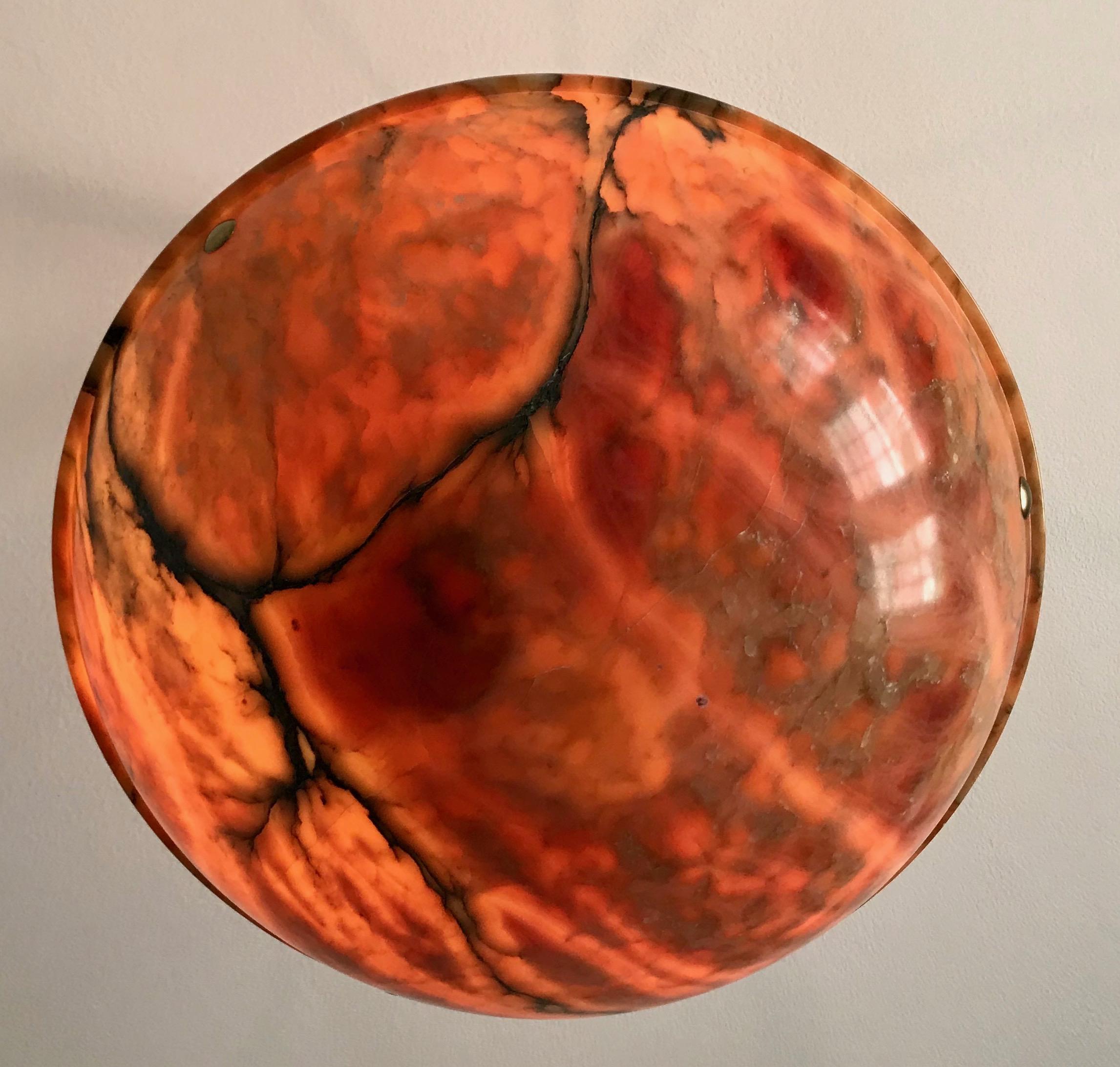 French Amber or Tortoise Shell Alabaster Pendant Light with Beige Cords 3