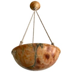 French Amber or Tortoise Shell Alabaster Pendant Light with Beige Cords