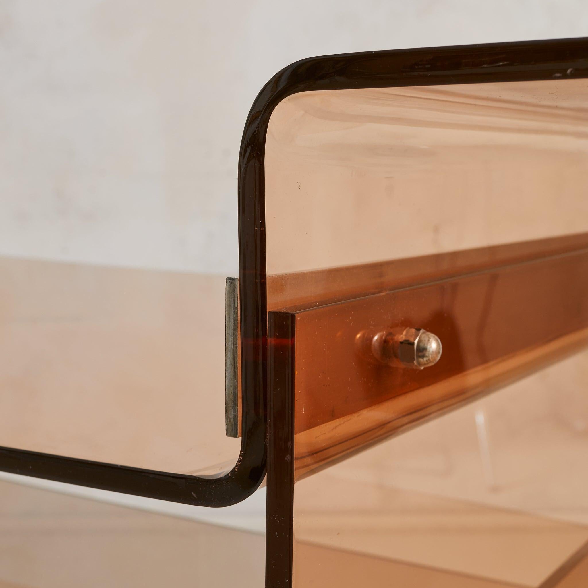 French Amber Plexiglass + Chrome Desk Attributed to Michel Dumas, 1970s For Sale 6