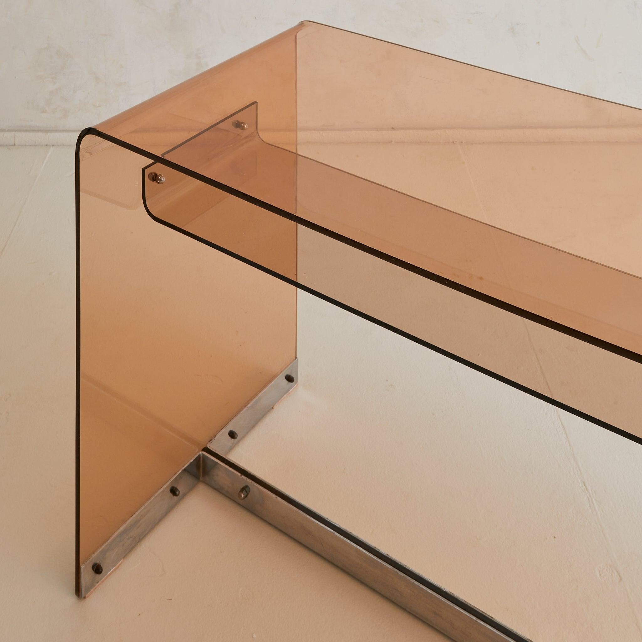 French Amber Plexiglass + Chrome Desk Attributed to Michel Dumas, 1970s For Sale 1