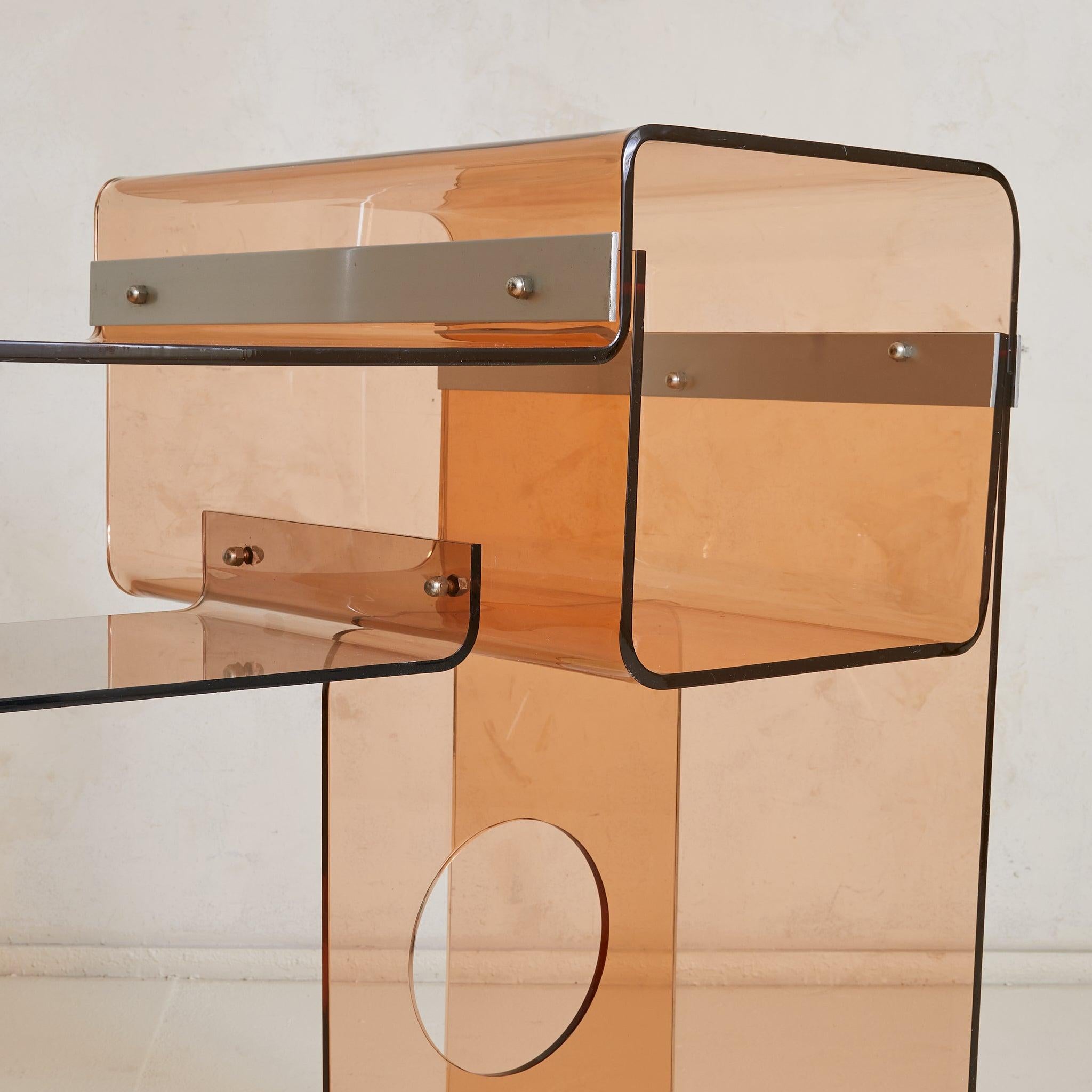 French Amber Plexiglass + Chrome Desk Attributed to Michel Dumas, 1970s For Sale 2