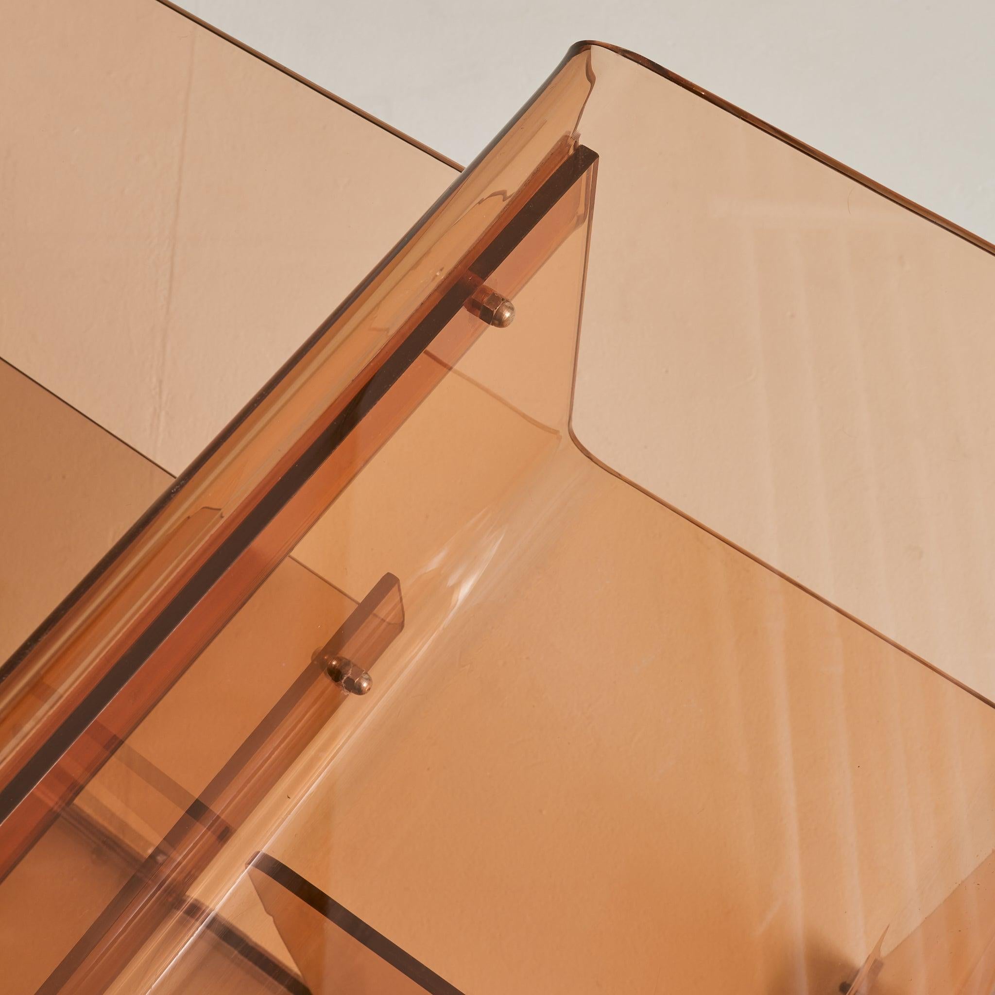 French Amber Plexiglass + Chrome Desk Attributed to Michel Dumas, 1970s For Sale 3