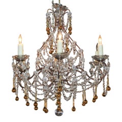 French Amber to Clear Crystal Chandelier, circa 1920