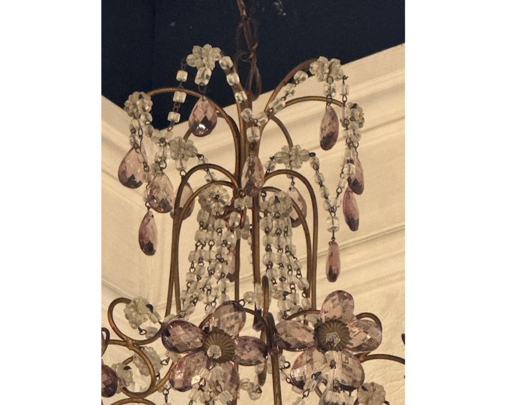 Metallo Lampadario francese in ametista e cristallo in vendita