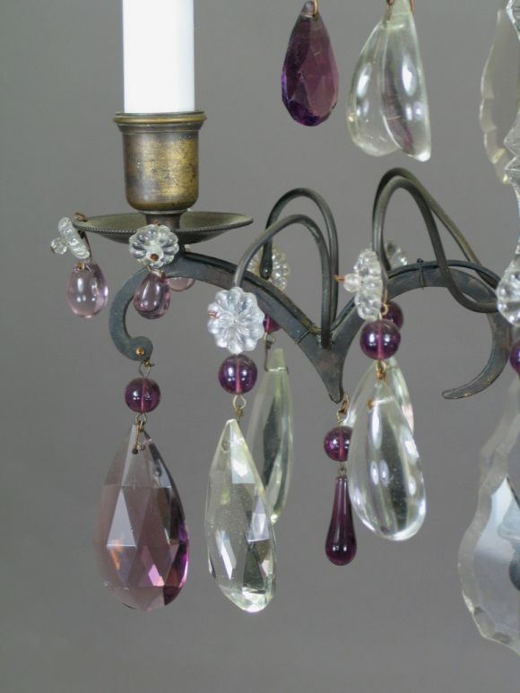 Antique French Amethyst Crystal Chandelier In Good Condition For Sale In Douglas Manor, NY