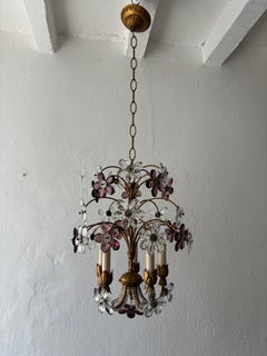 French Amethyst Crystal Flowers Beaded Floral Maison Baguès Style Chandelier