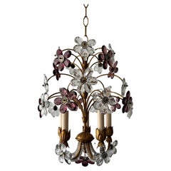 French Amethyst Crystal Flowers Beaded Floral Maison Baguès Style Chandelier