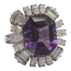 Vintage French Amethyst Diamond Platinum Ring