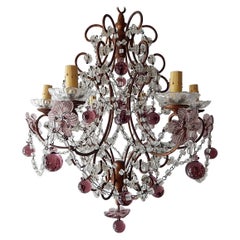 French Amethyst Murano Drops and Flowers Crystal Chandelier, circa 1920