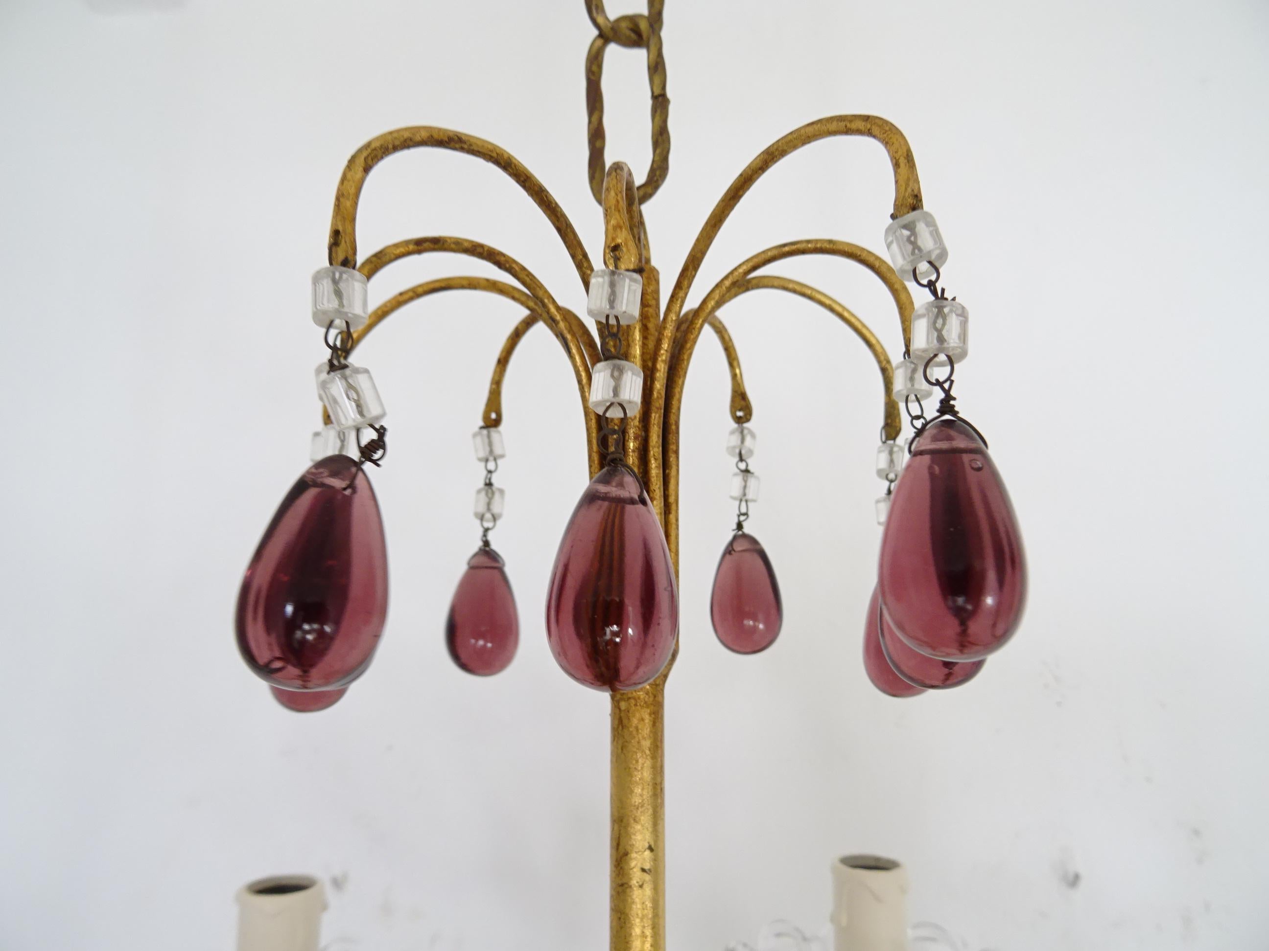 French Amethyst Murano Drops Crystal Bobeches Chandelier, c 1920 In Good Condition For Sale In Modena (MO), Modena (Mo)