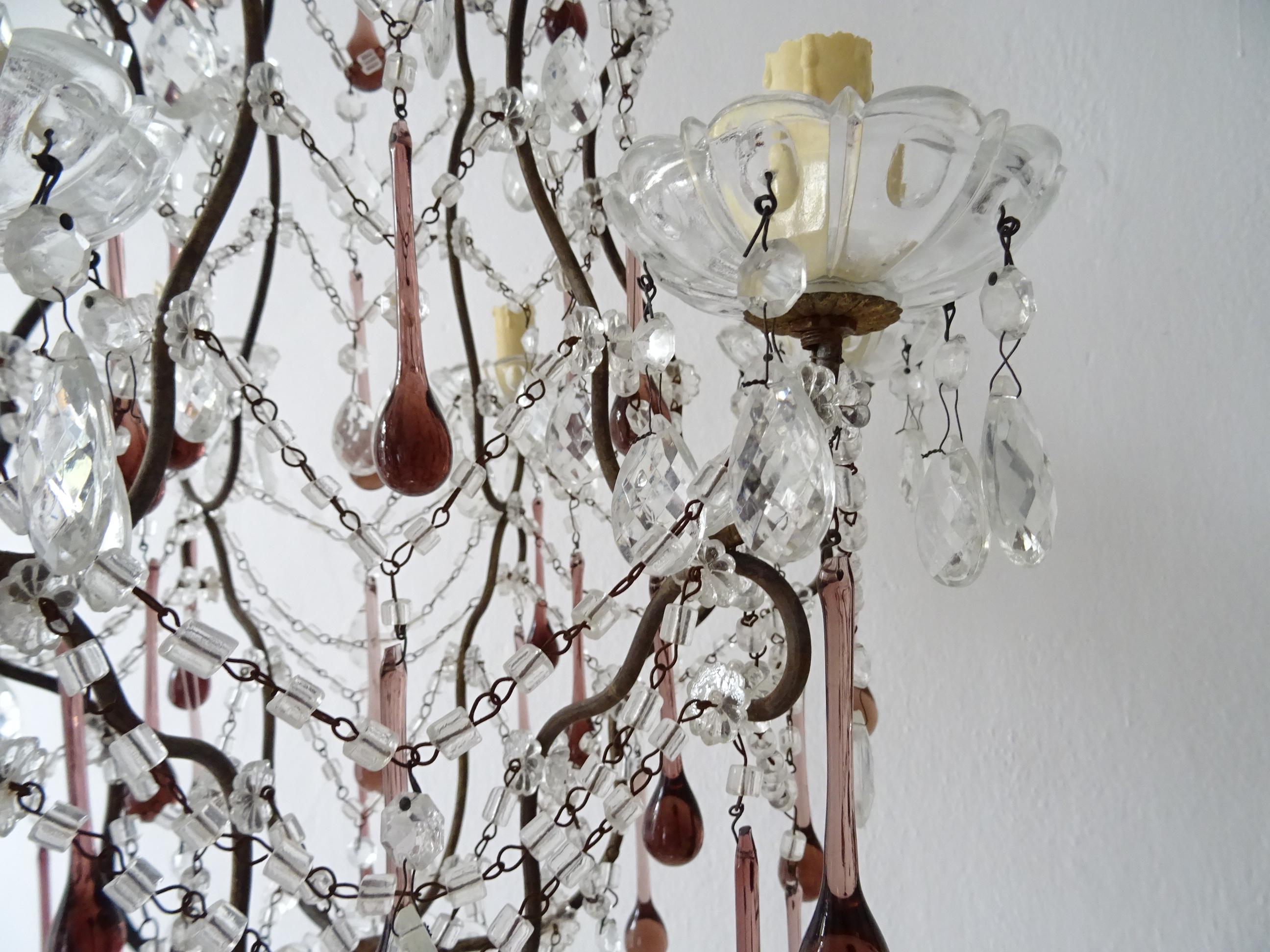 French Amethyst Murano Drops Crystal Chandelier, circa 1930 For Sale 6