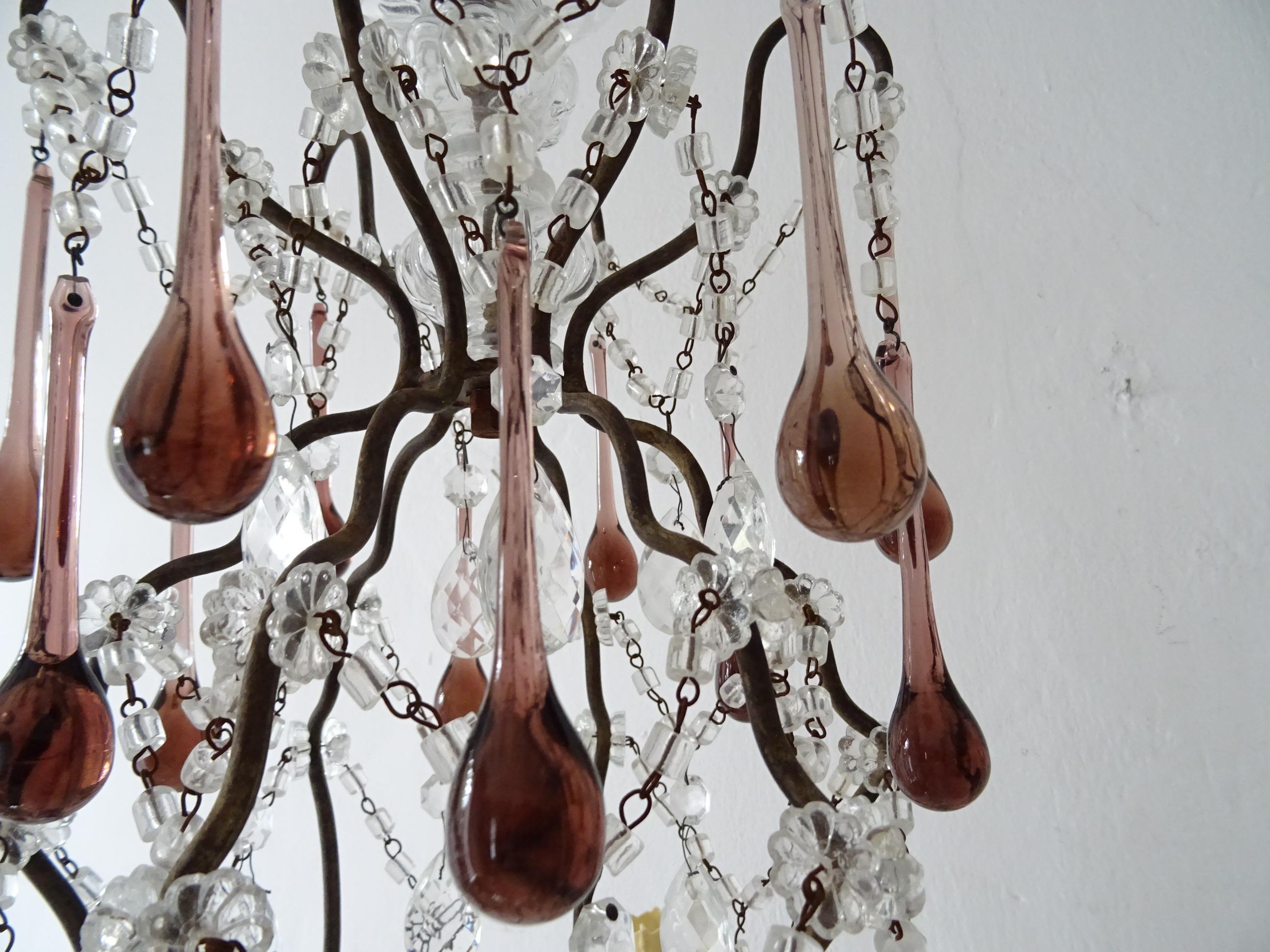 French Amethyst Murano Drops Crystal Chandelier, circa 1930 For Sale 7