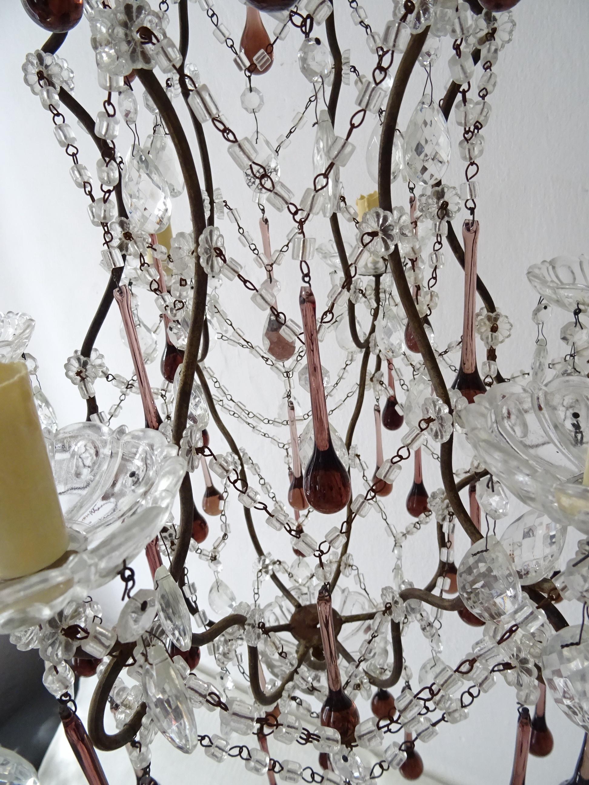 French Amethyst Murano Drops Crystal Chandelier, circa 1930 For Sale 8