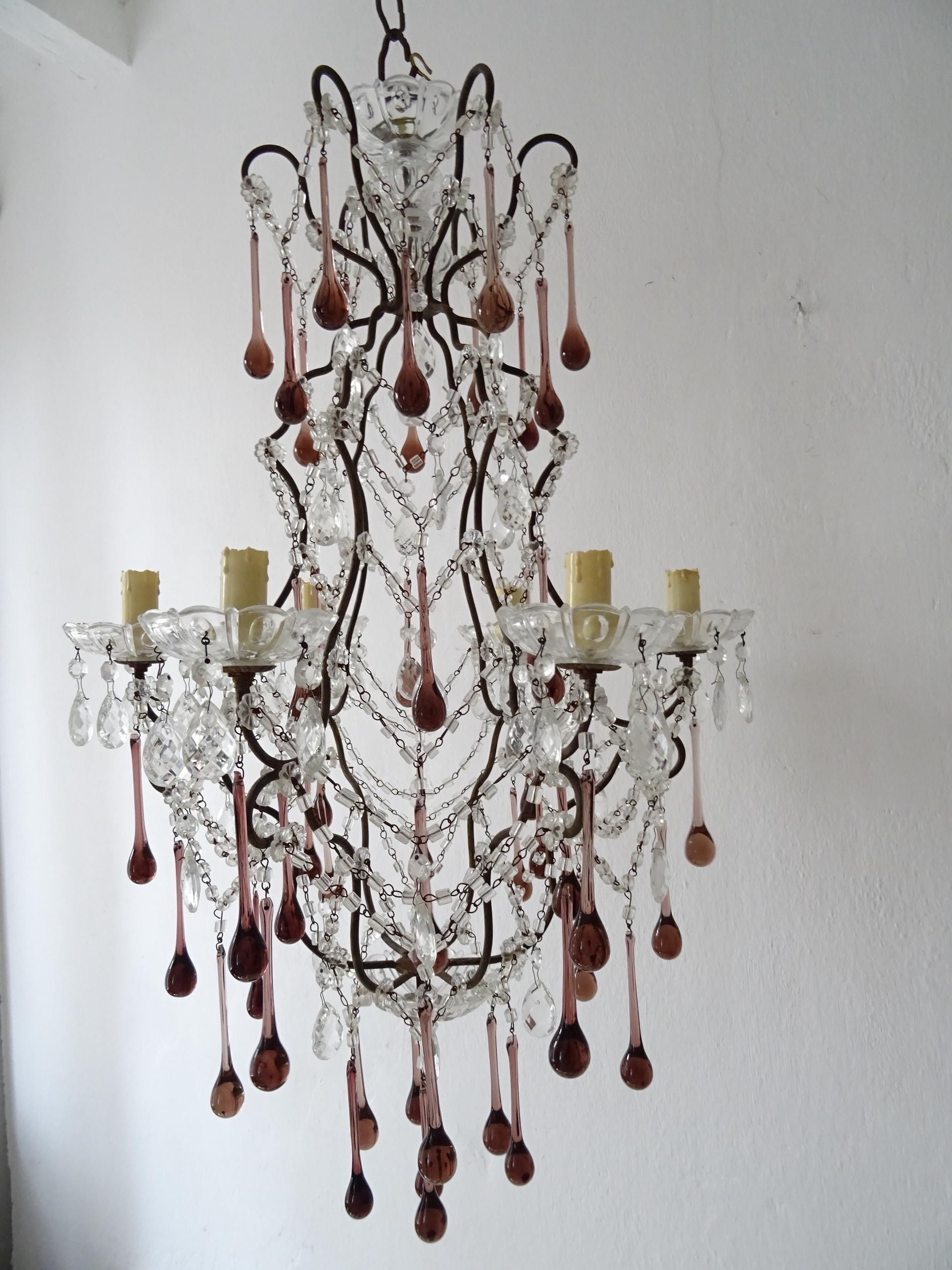 French Amethyst Murano Drops Crystal Chandelier, circa 1930 In Good Condition For Sale In Modena (MO), Modena (Mo)