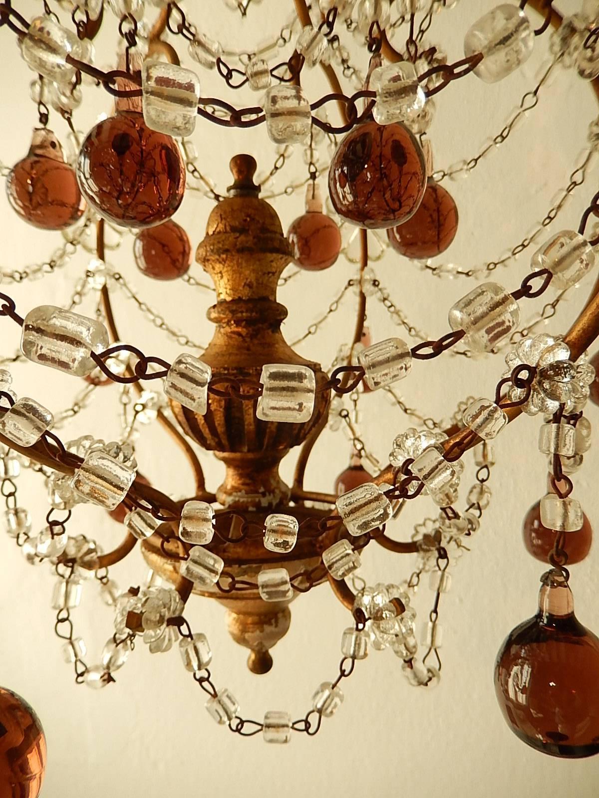 Murano Glass French Amethyst Murano Drops Crystal Chandelier, circa 1930 For Sale