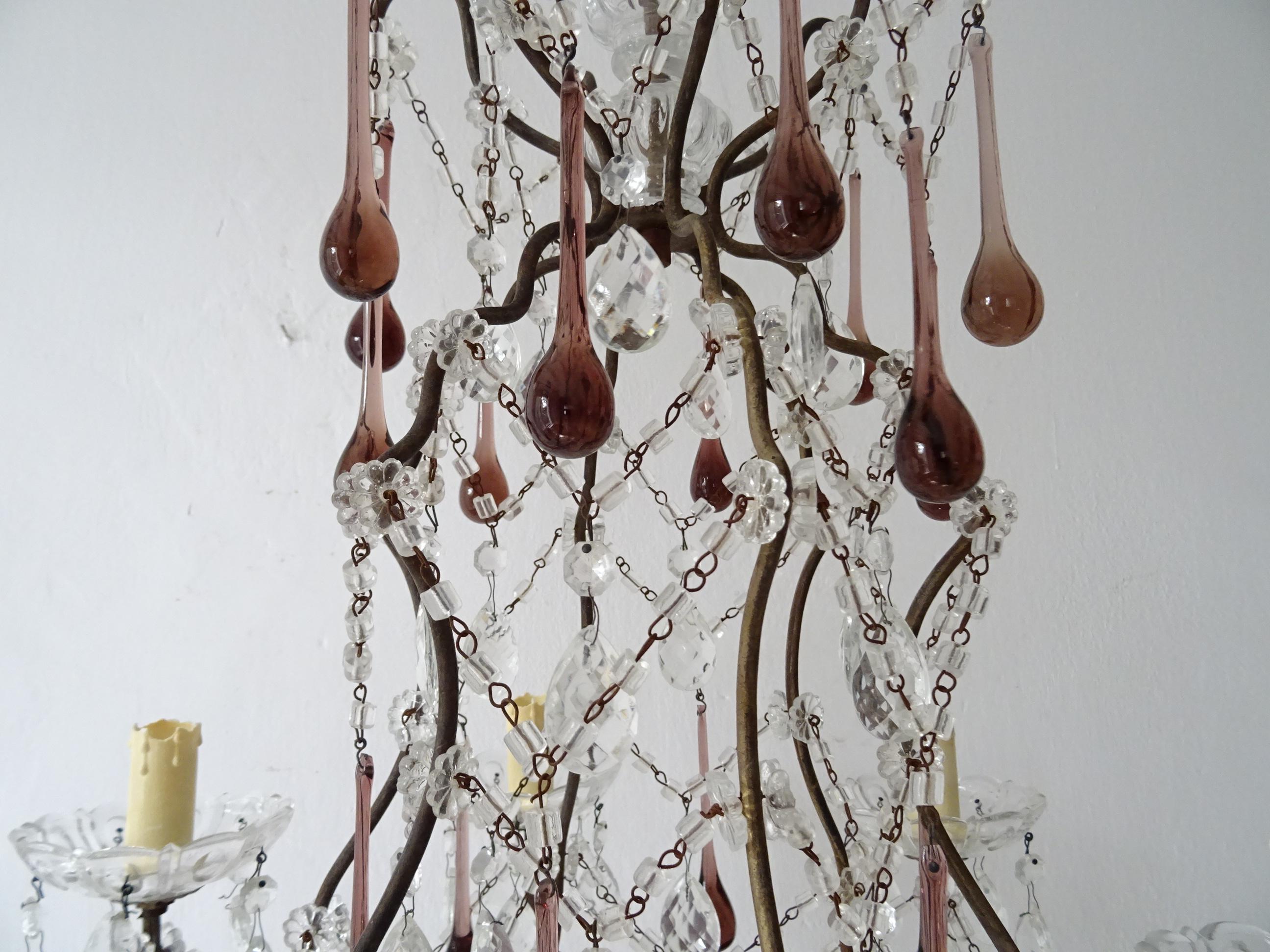 French Amethyst Murano Drops Crystal Chandelier, circa 1930 For Sale 1