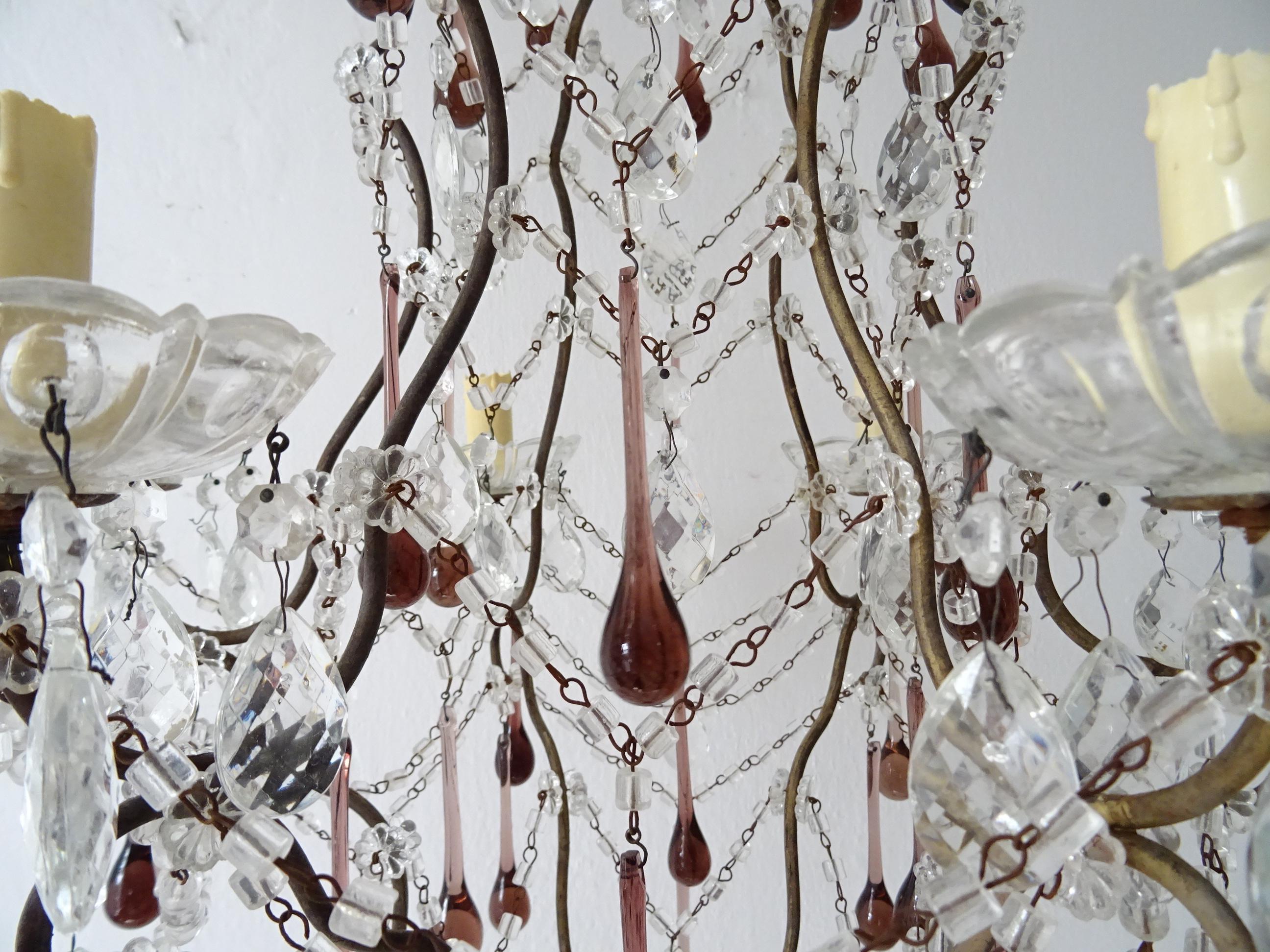 French Amethyst Murano Drops Crystal Chandelier, circa 1930 For Sale 2