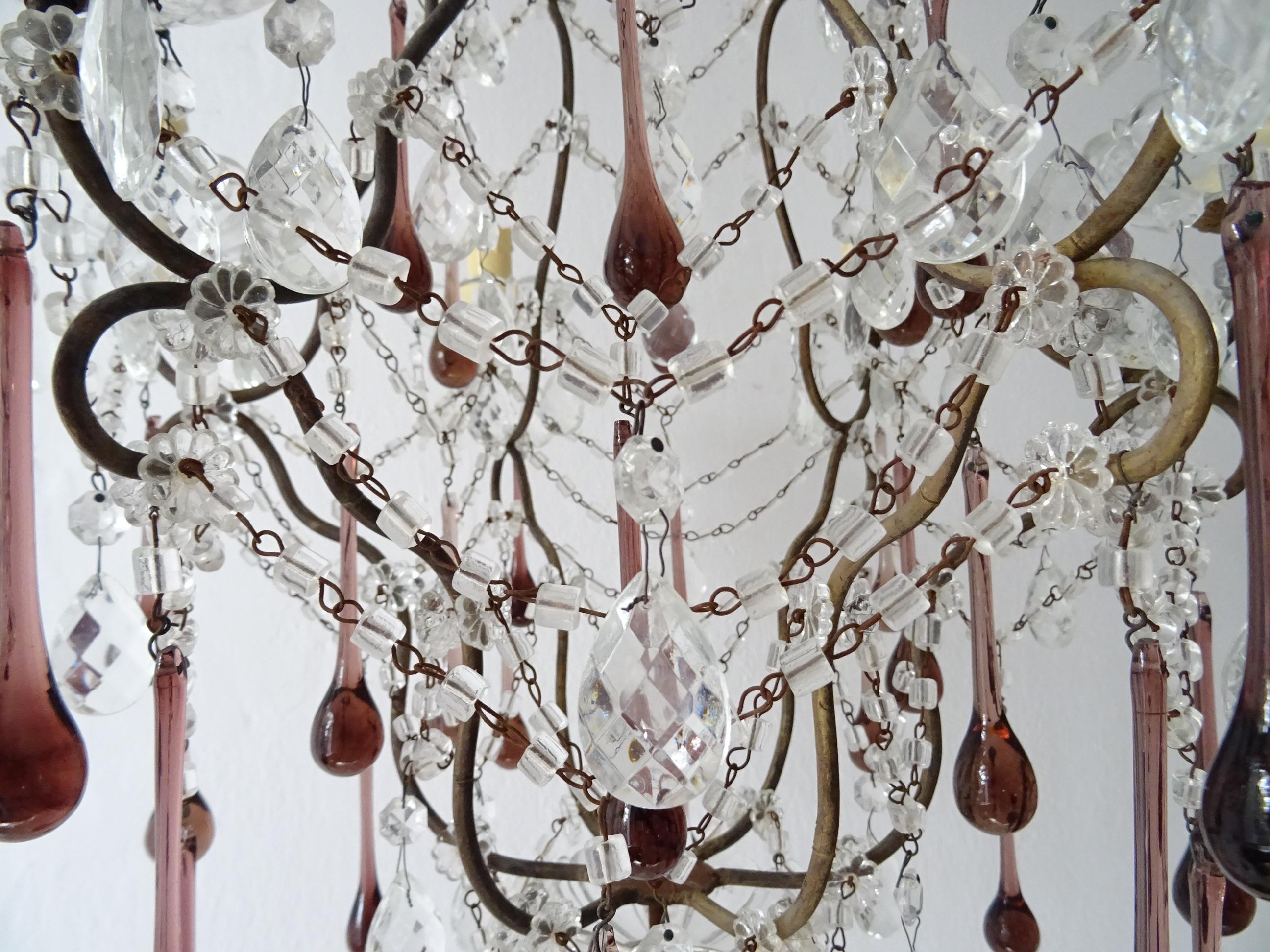 French Amethyst Murano Drops Crystal Chandelier, circa 1930 For Sale 3