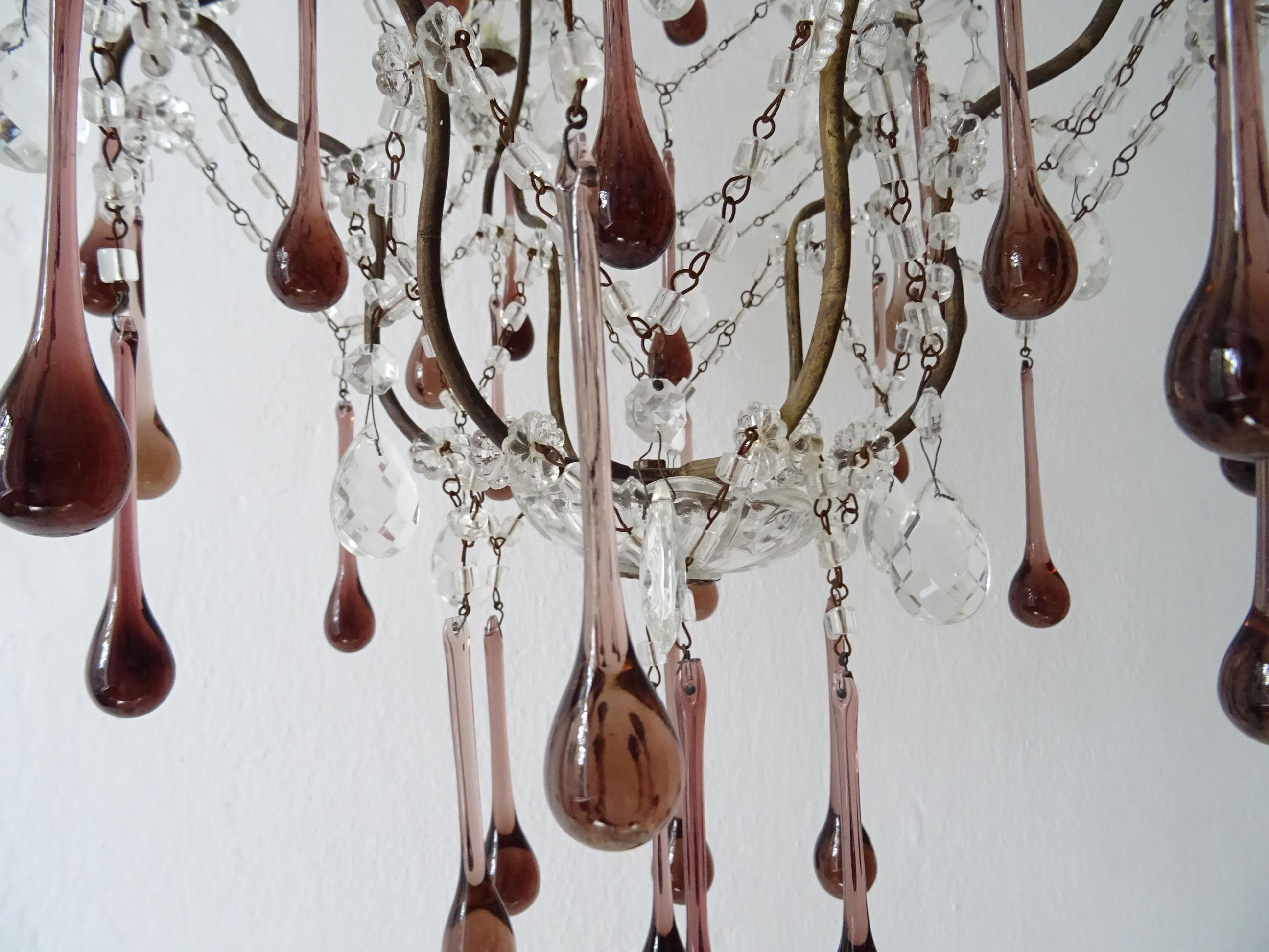 French Amethyst Murano Drops Crystal Chandelier, circa 1930 For Sale 4