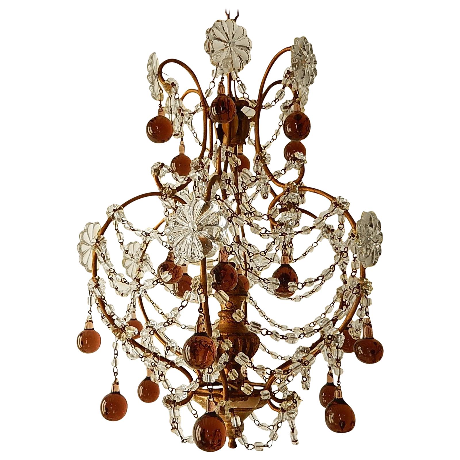 French Amethyst Murano Drops Crystal Chandelier, circa 1930 For Sale