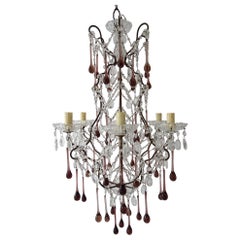Lampadario francese in cristallo di Murano con gocce di ametista, 1930 circa