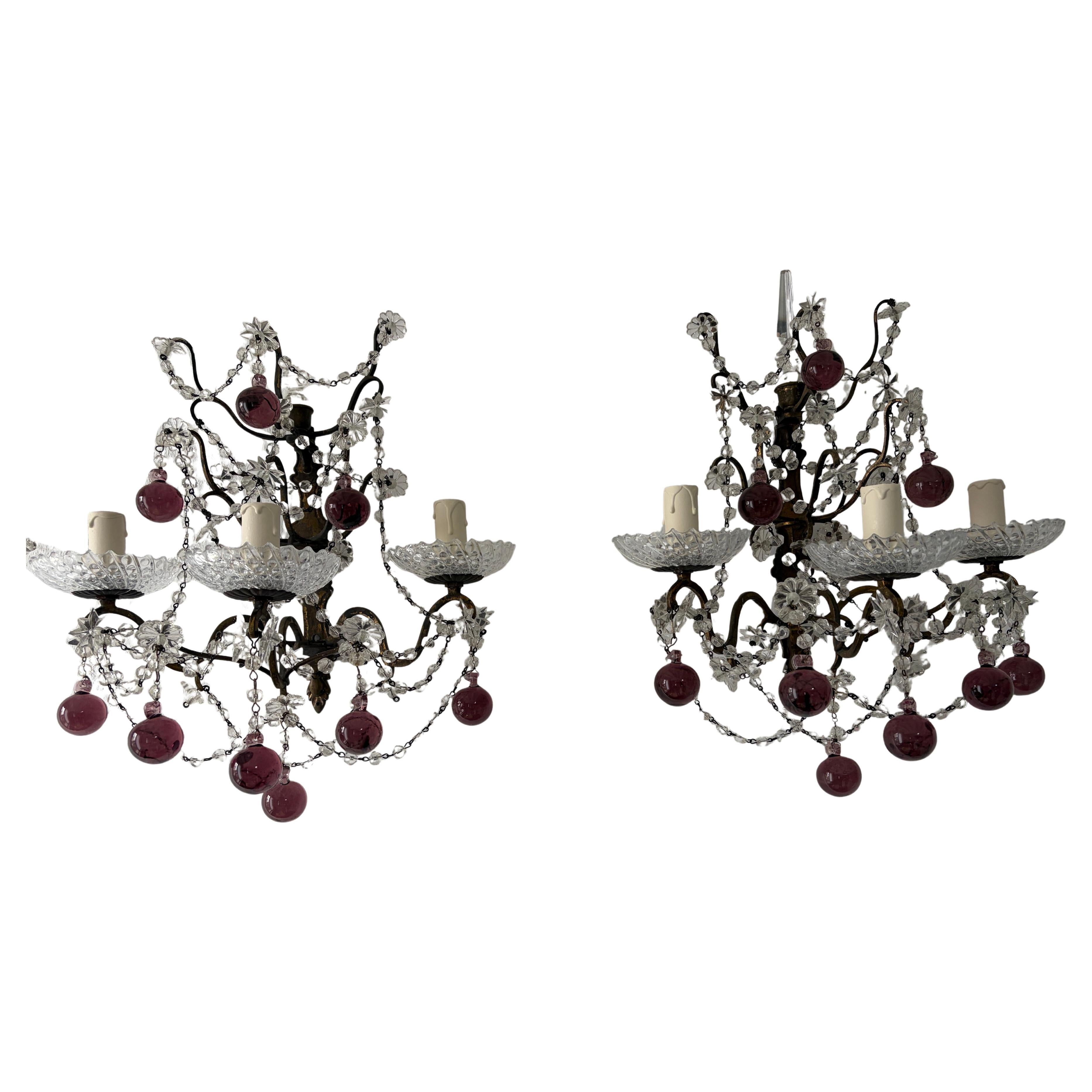 Gocce di cristallo di Murano in ametista, Prismi a lancia, circa 1920