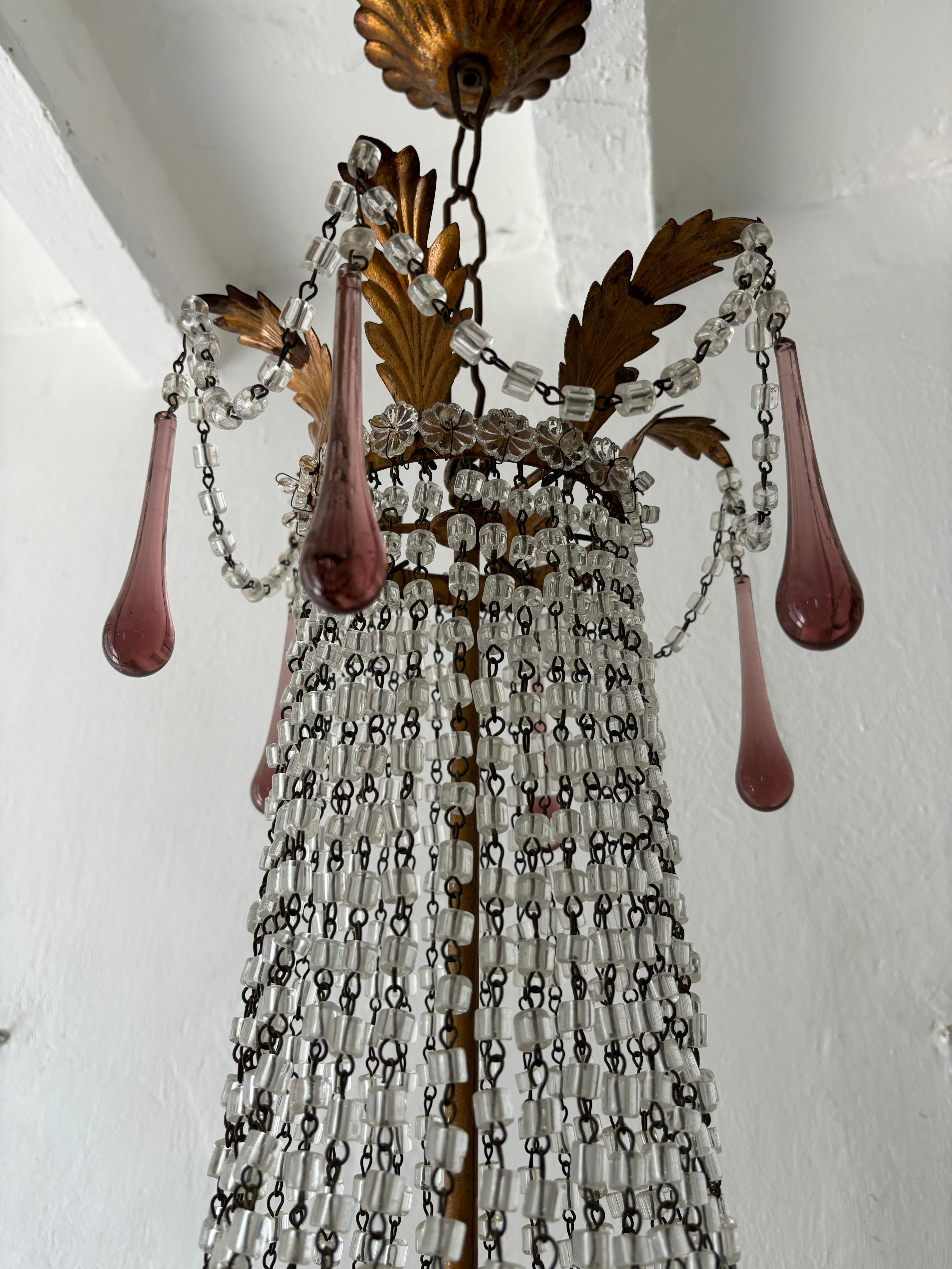 Lampadario francese in vetro di Murano ametista Empire Macaroni Swags con doratura in oro del 1900 ca. in vendita 5
