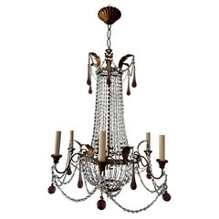 French Amethyst Murano Glass Empire Macaroni Swags Gold Gilt Chandelier c 1900