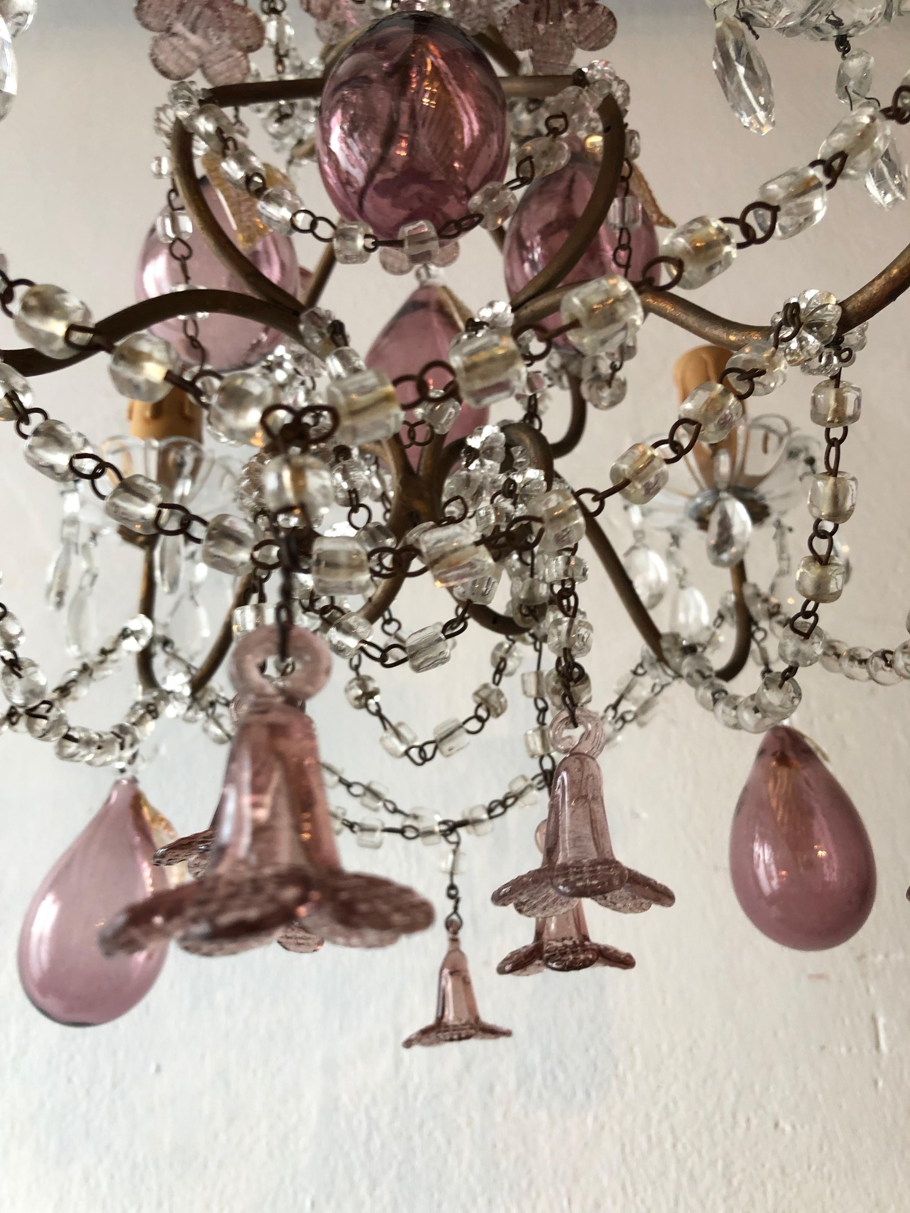 French Amethyst Murano Huge Blown Pears & Flowers Crystal Chandelier, circa 1930 5