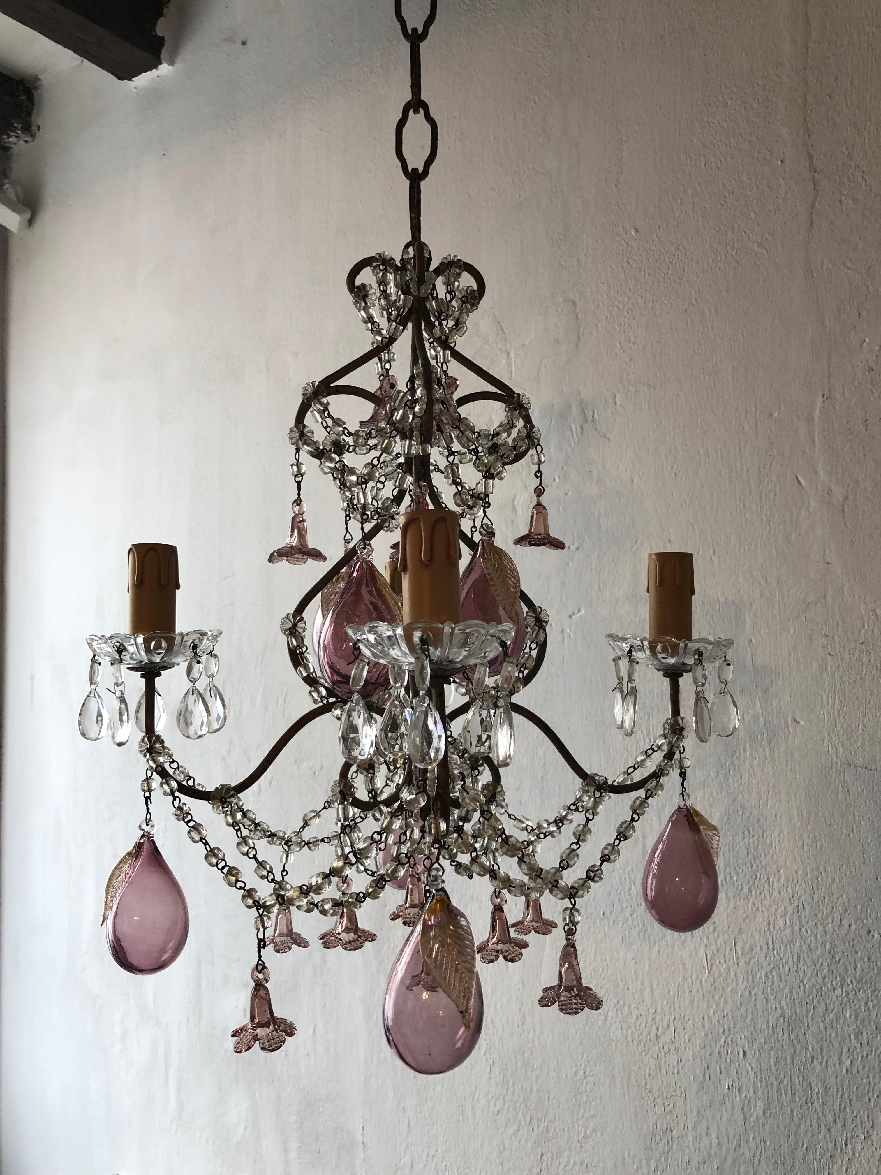 French Amethyst Murano Huge Blown Pears & Flowers Crystal Chandelier, circa 1930 In Good Condition In Firenze, Toscana