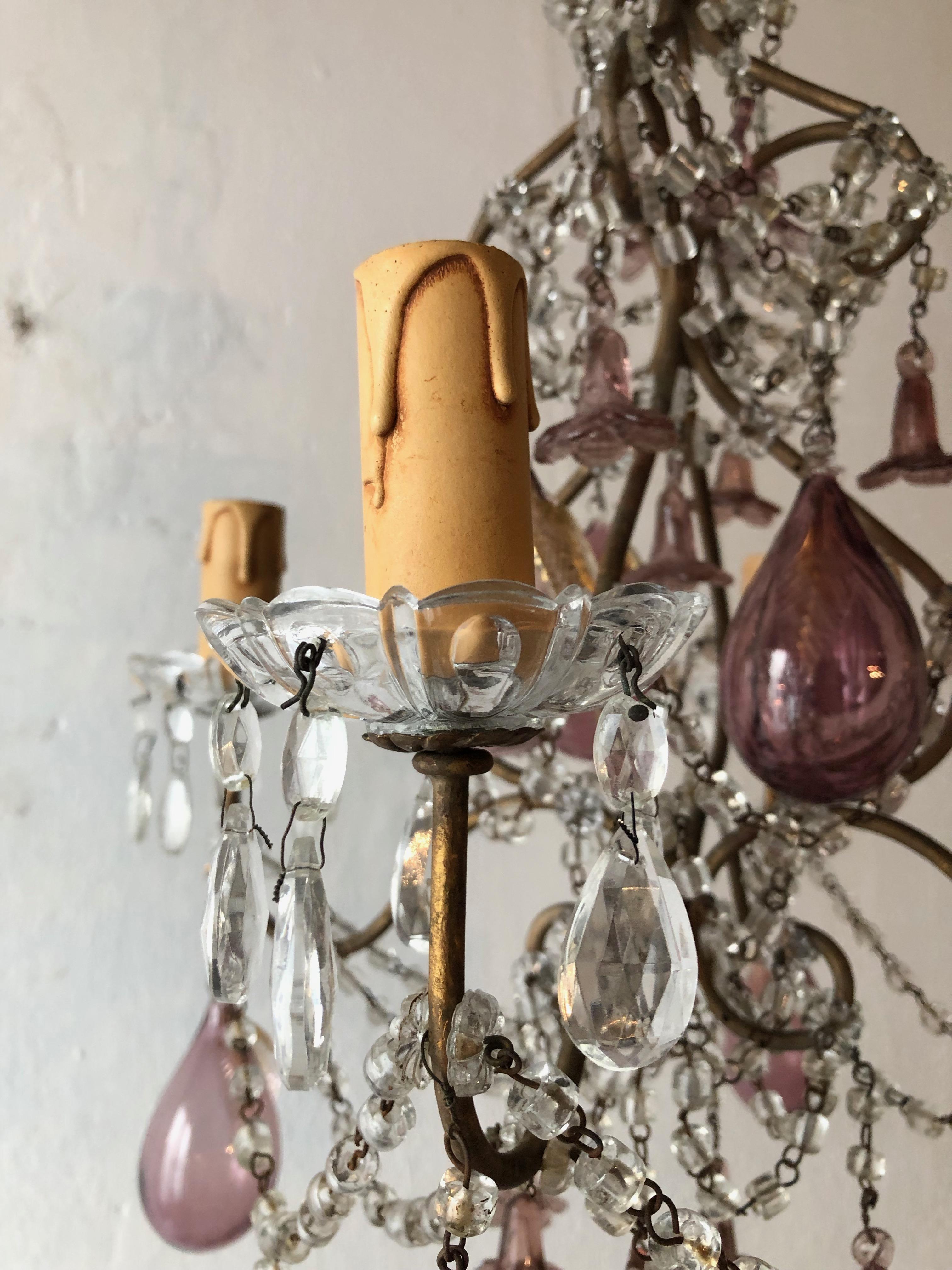French Amethyst Murano Huge Blown Pears & Flowers Crystal Chandelier, circa 1930 2