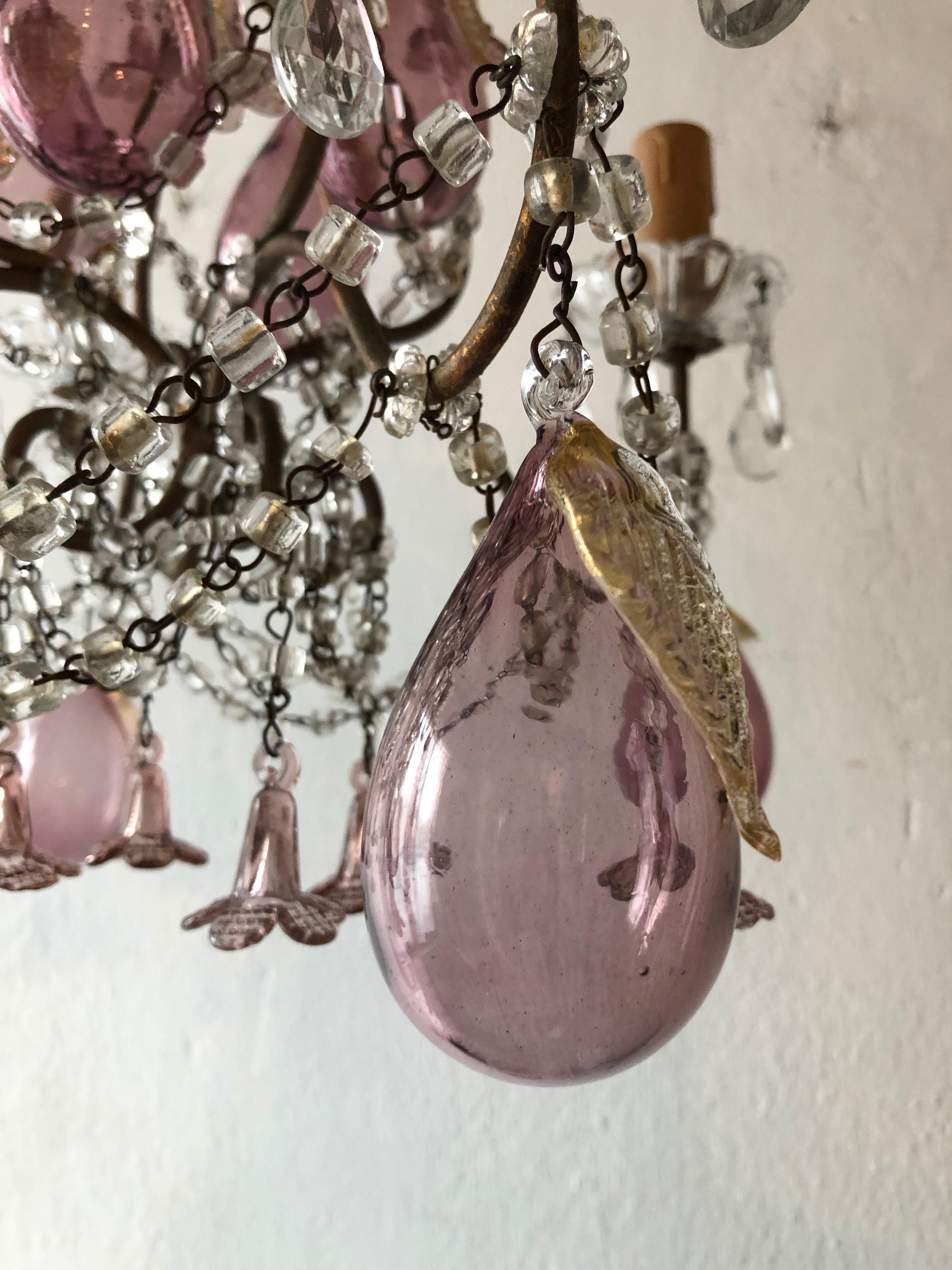 French Amethyst Murano Huge Blown Pears & Flowers Crystal Chandelier, circa 1930 4