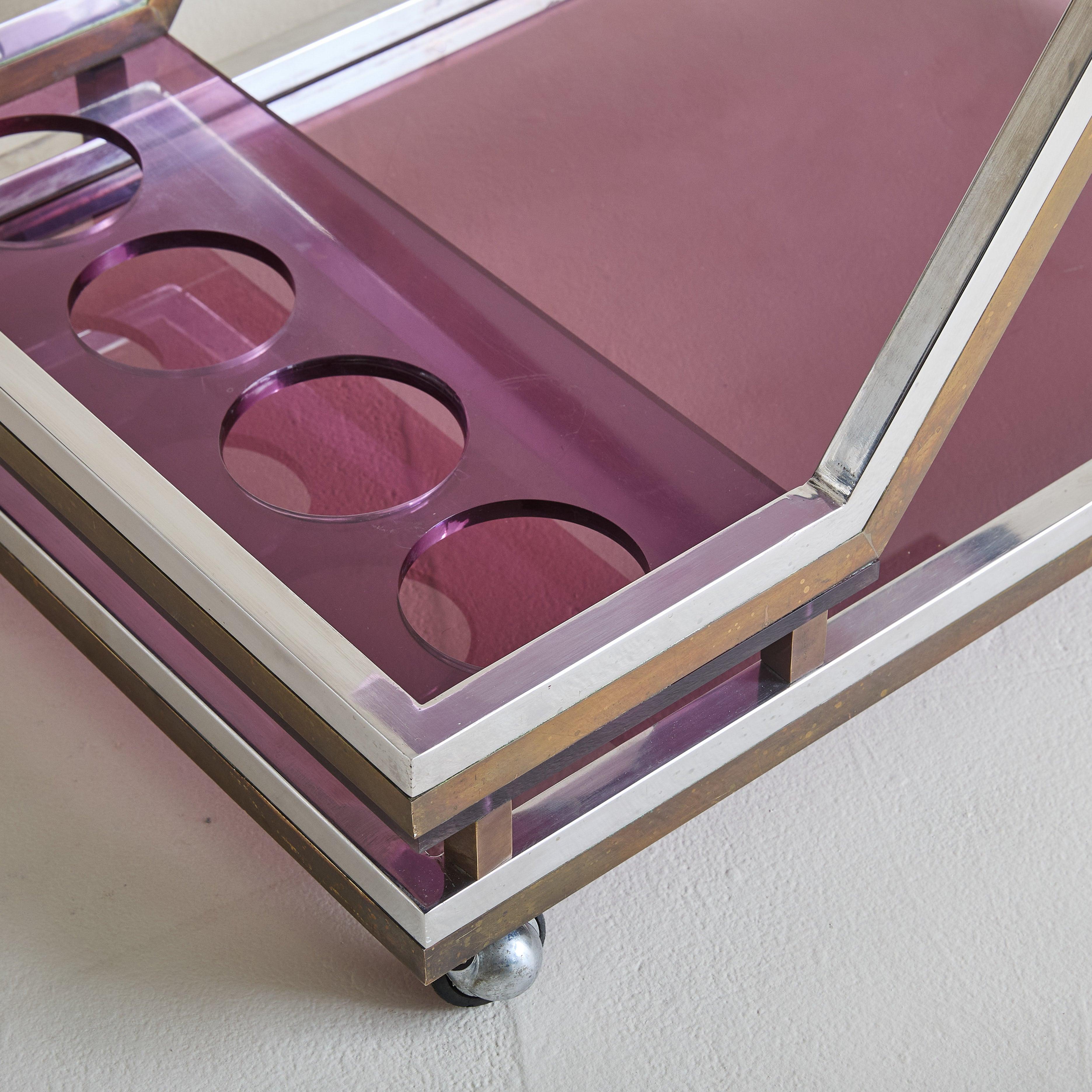 Post-Modern French Amethyst Plexiglass Bar Cart, 1970s For Sale