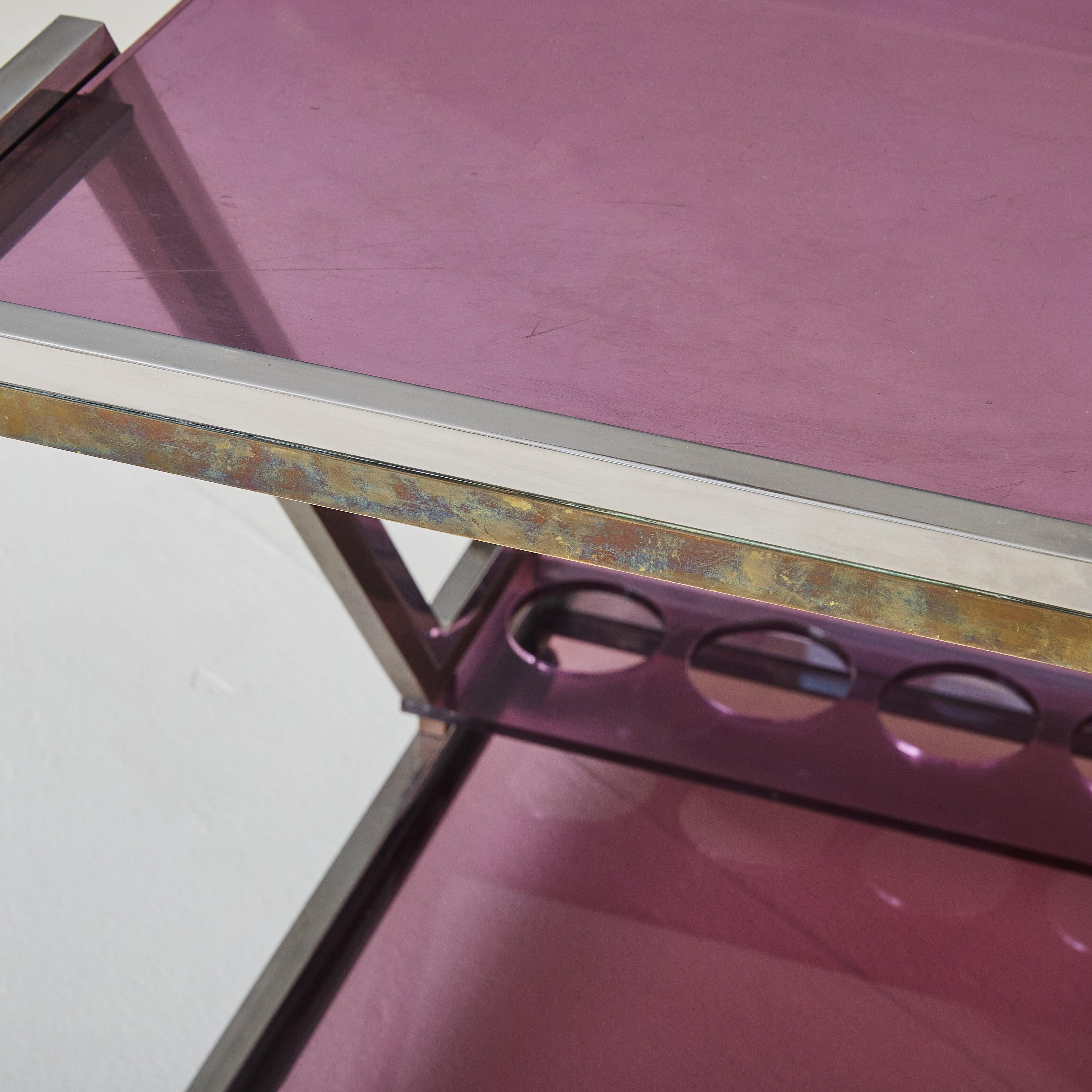 Chrome French Amethyst Plexiglass Bar Cart, 1970s For Sale
