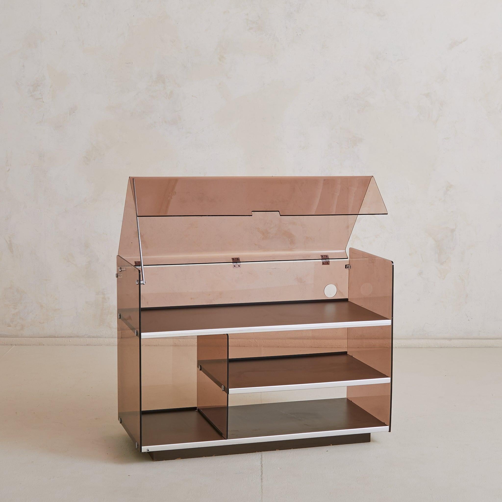 Modern French Amethyst Plexiglass Record Console or Bar Cart Attributed to Michel Dumas For Sale