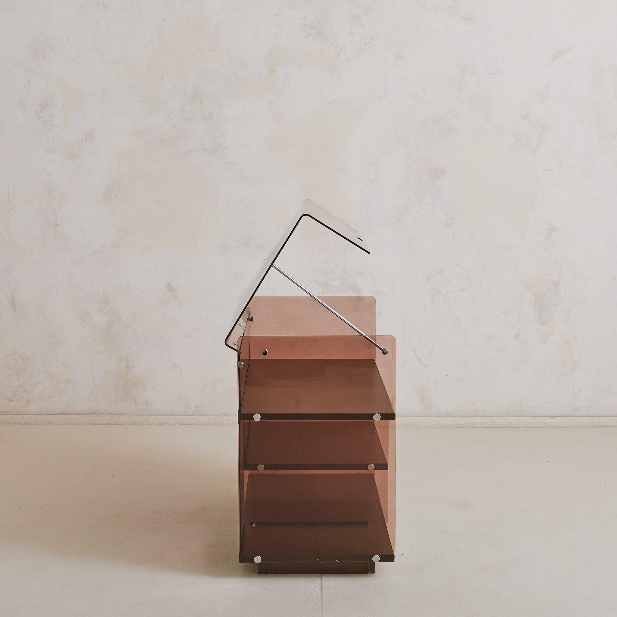 Late 20th Century French Amethyst Plexiglass Record Console or Bar Cart Attributed to Michel Dumas For Sale