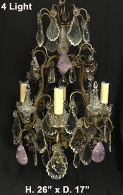 French Amethyst Quartz Mounted Bronze Chandelier