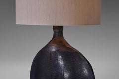 French Amorphous Shaped Ceramic Table Lamp with Deep Blue Glaze