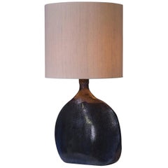 French Amorphous Shaped Ceramic Table Lamp with Deep Blue Glaze