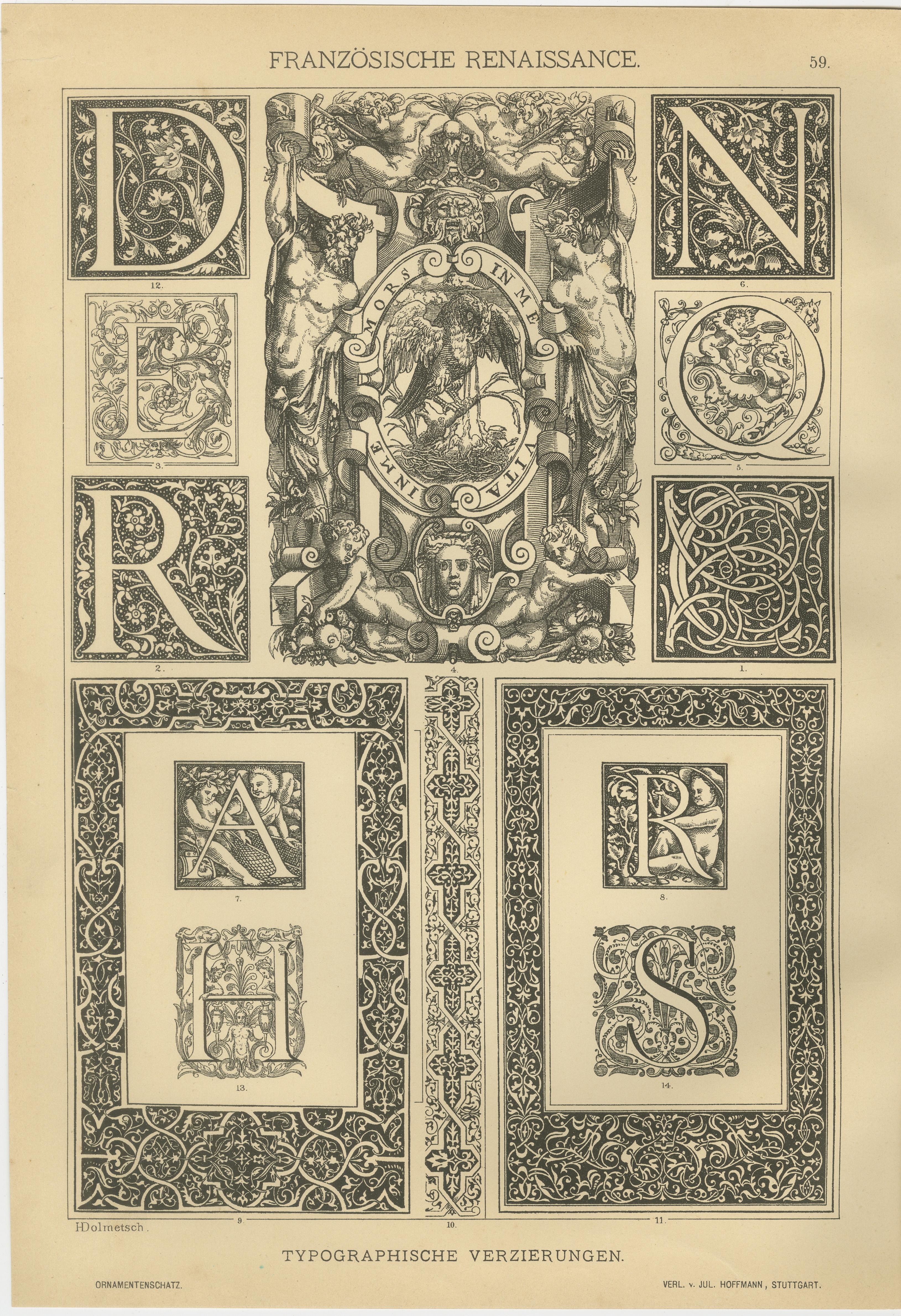 French and Italian Renaissance Ornament Prints by H. Dolmetsch, 1887, Set of 4 In Good Condition For Sale In Langweer, NL