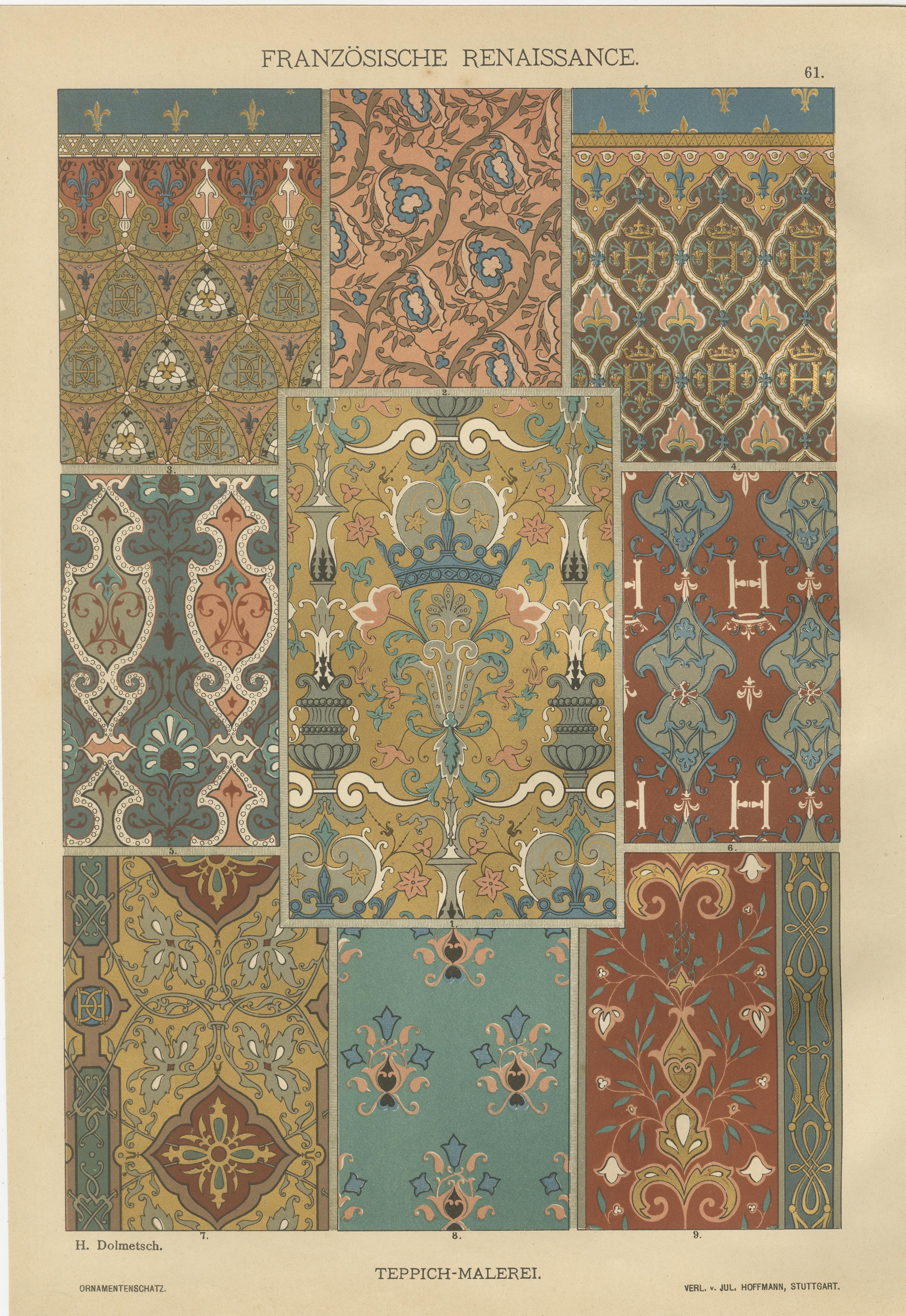Paper French and Italian Renaissance Ornament Prints by H. Dolmetsch, 1887, Set of 4 For Sale